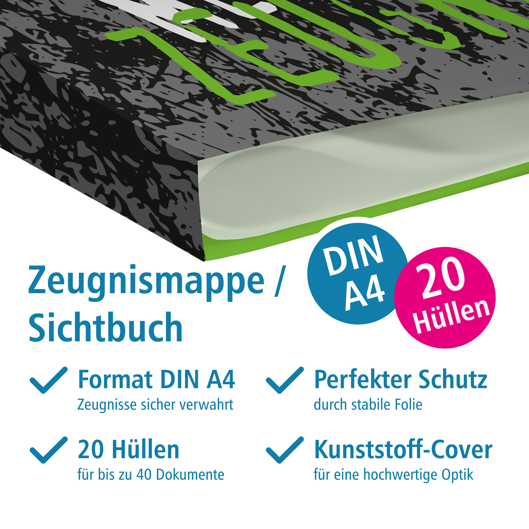 itenga Zeugnismappe A4 Kunststoff Sichtbuch Motiv T-REX