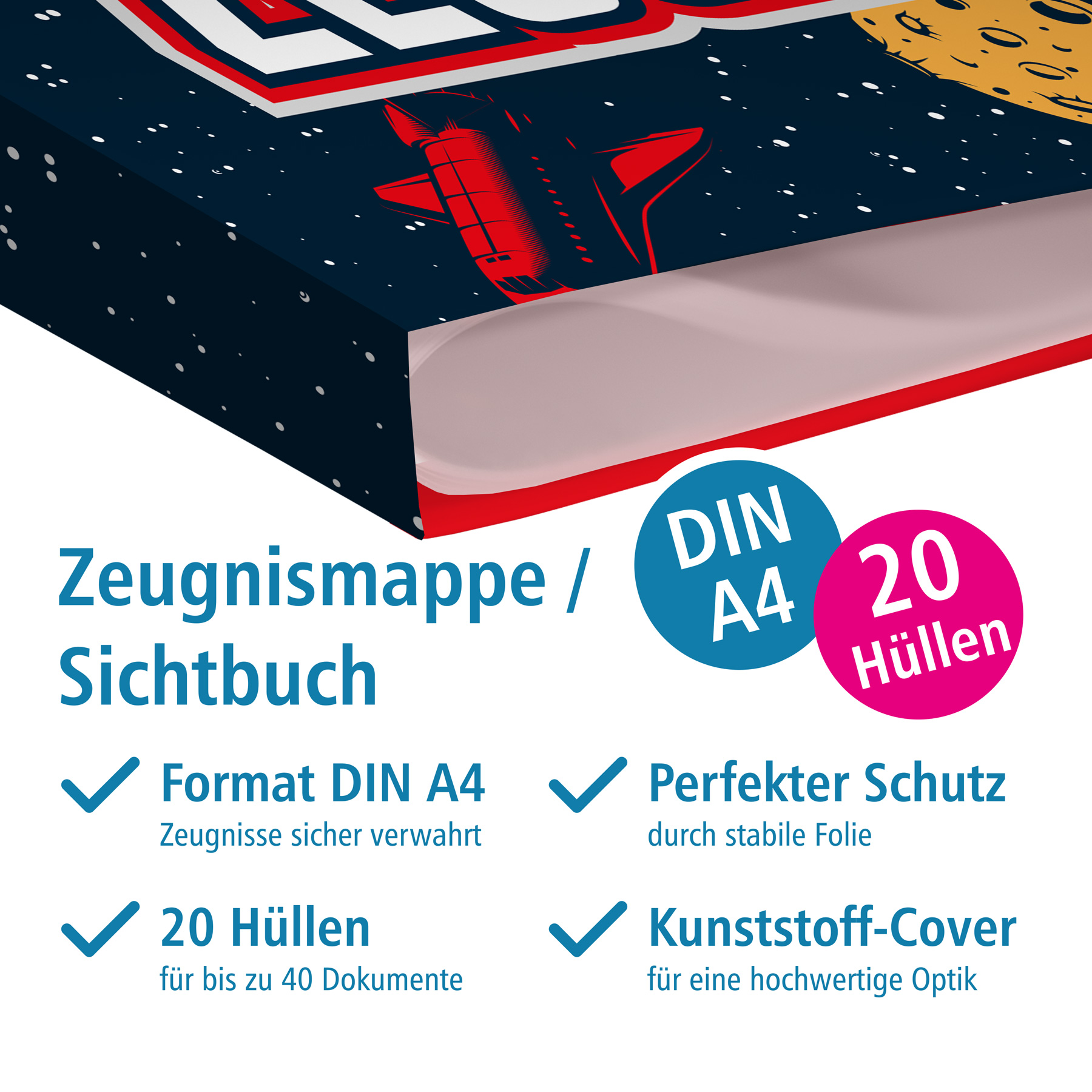itenga Zeugnismappe A4 Kunststoff Sichtbuch Motiv Weltraum