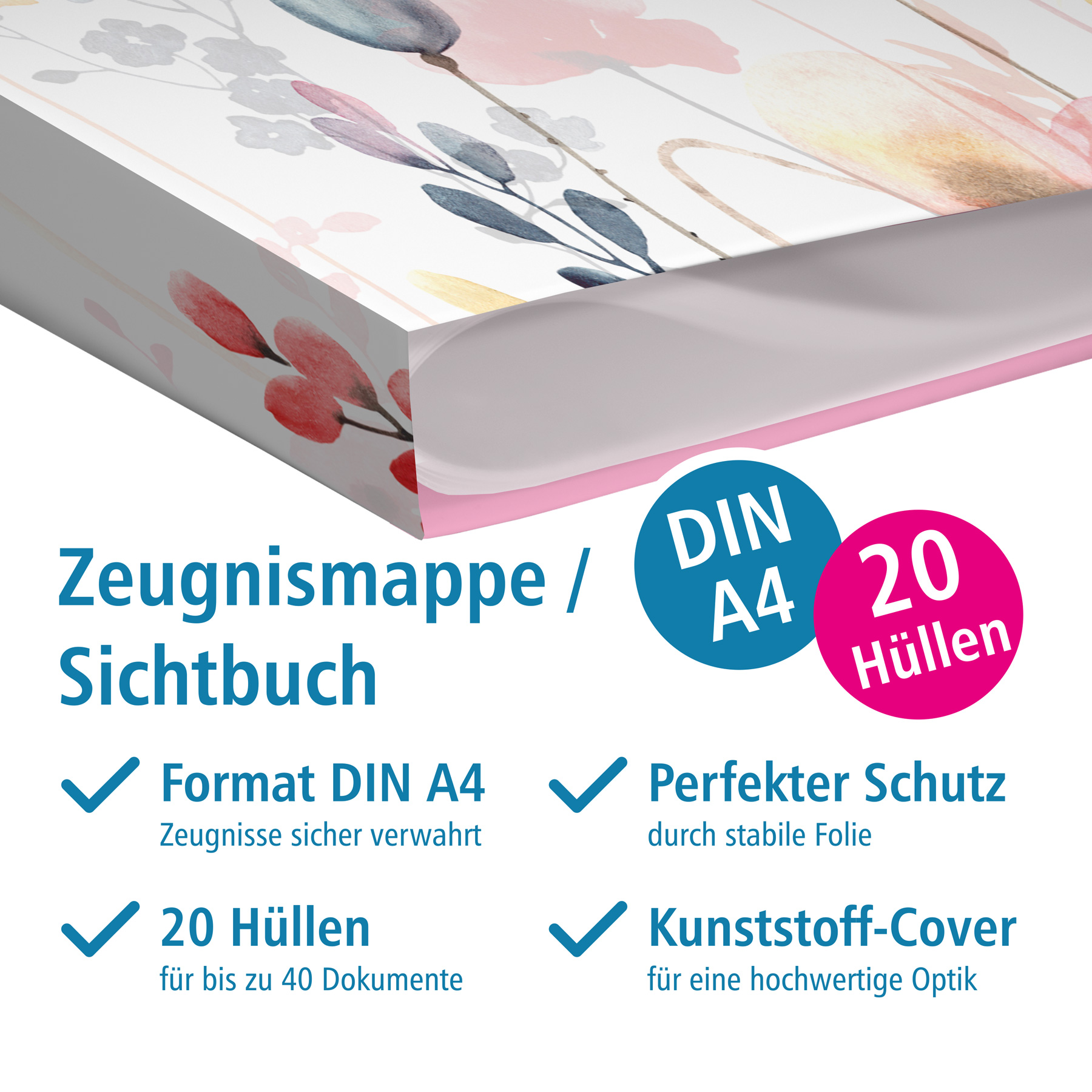 itenga Zeugnismappe A4 Kunststoff Sichtbuch Motiv Schmet...