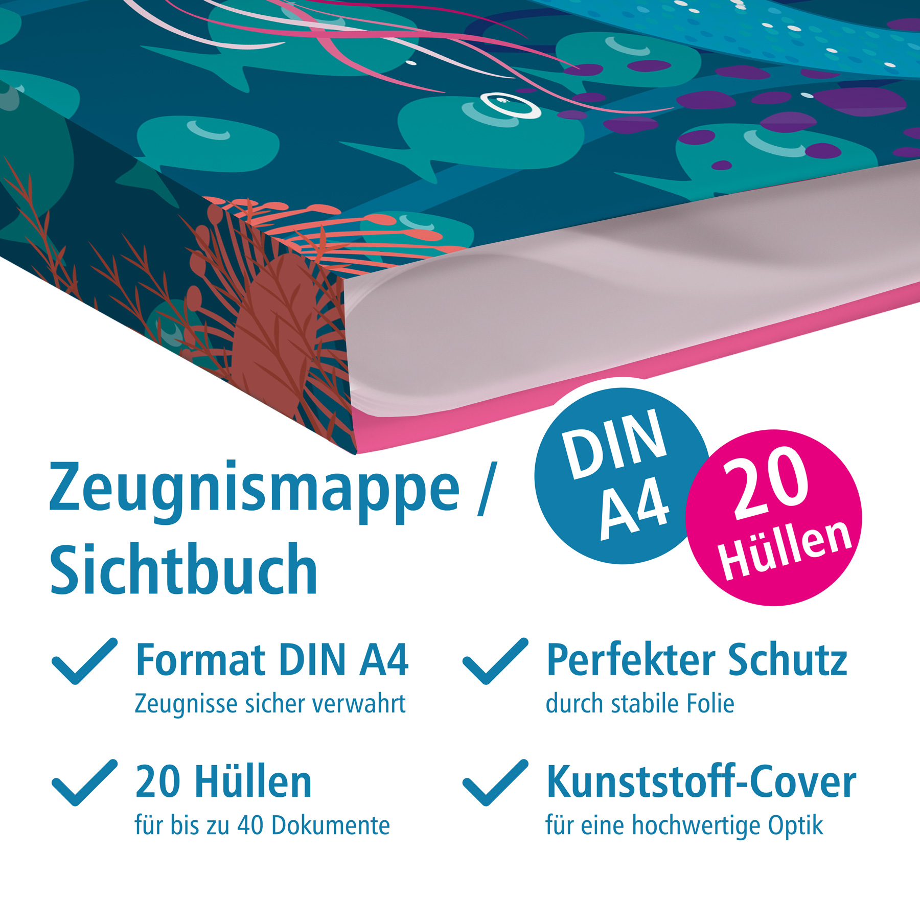 itenga Zeugnismappe A4 Kunststoff Sichtbuch Motiv Meerju...