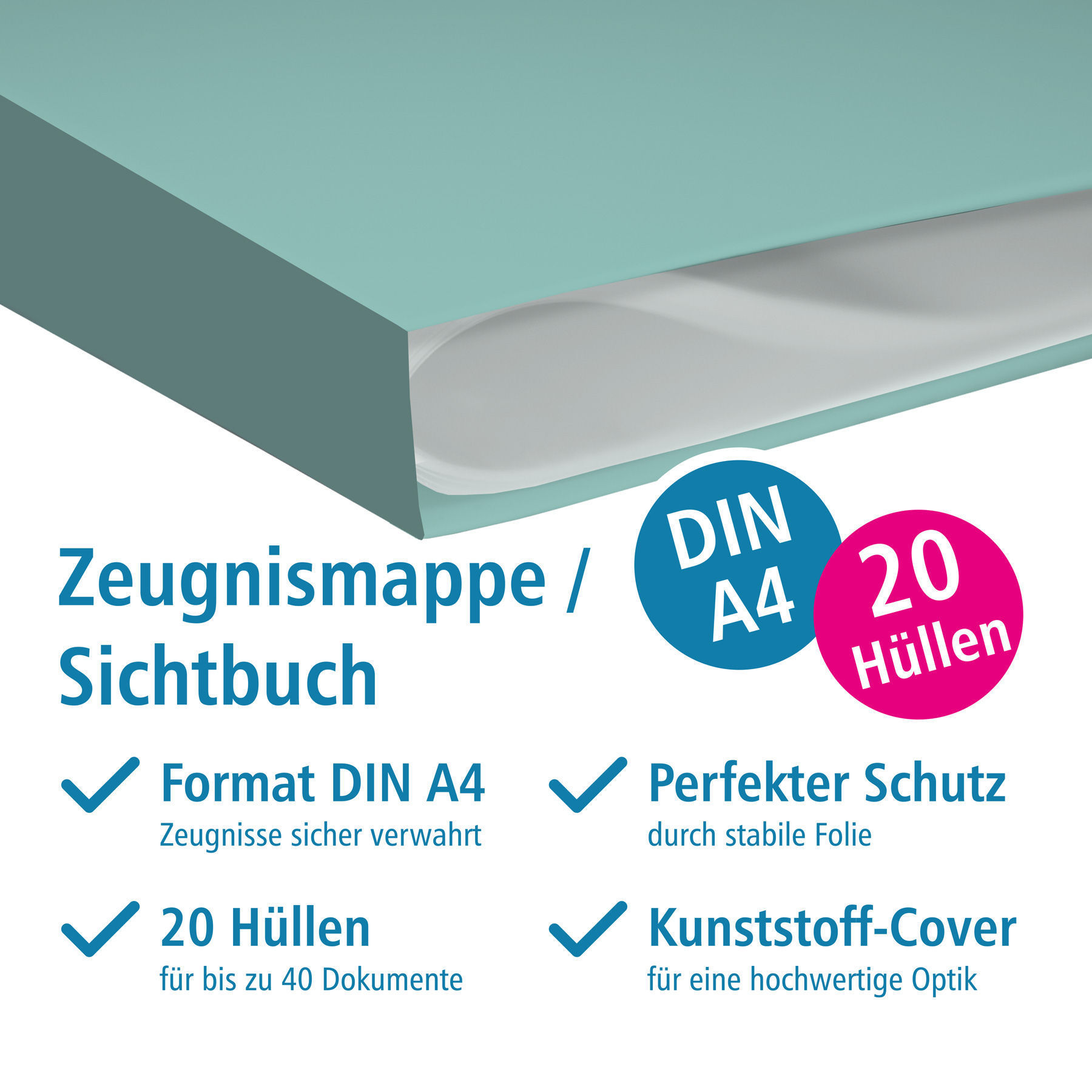 itenga Zeugnismappe A4 Kunststoff Sichtbuch mintgr�n