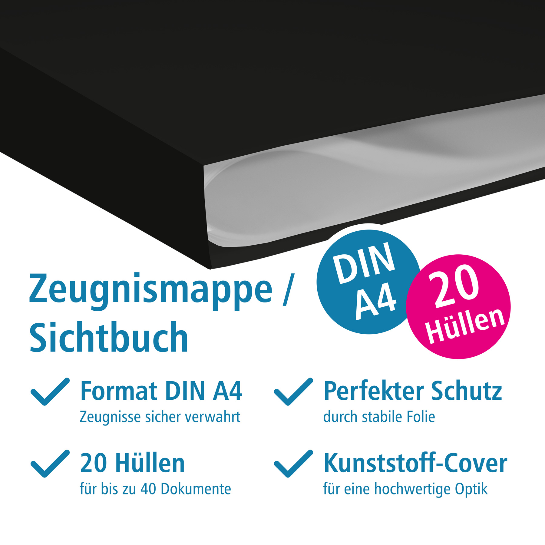 itenga Zeugnismappe A4 Kunststoff Sichtbuch schwarz