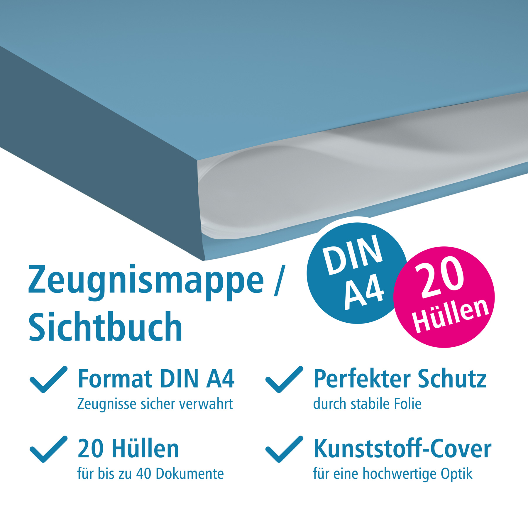itenga Zeugnismappe A4 Kunststoff Sichtbuch blau