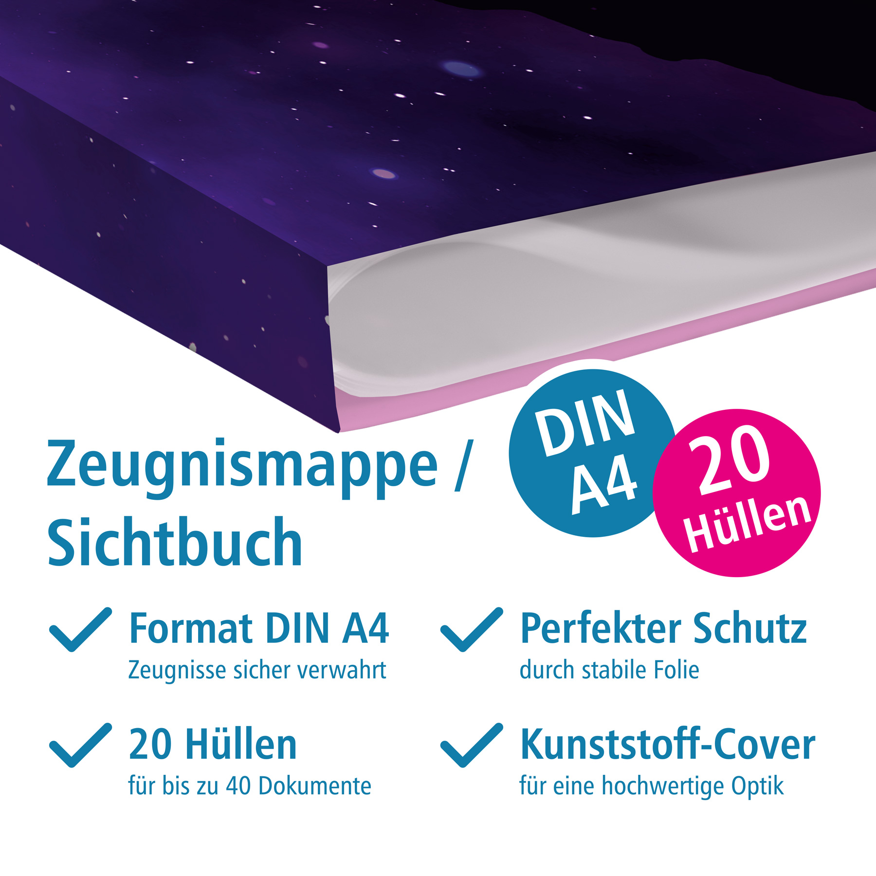 itenga Zeugnismappe A4 Kunststoff Sichtbuch Motiv Einhorn
