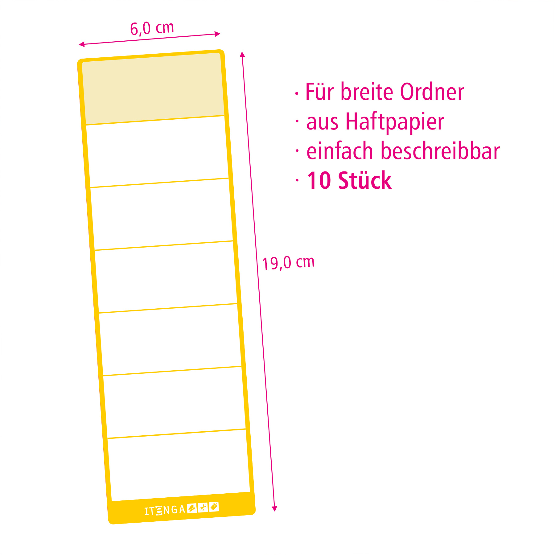 itenga 10x Ordnerschild GELB breit Aufkleber aus Haftpap...
