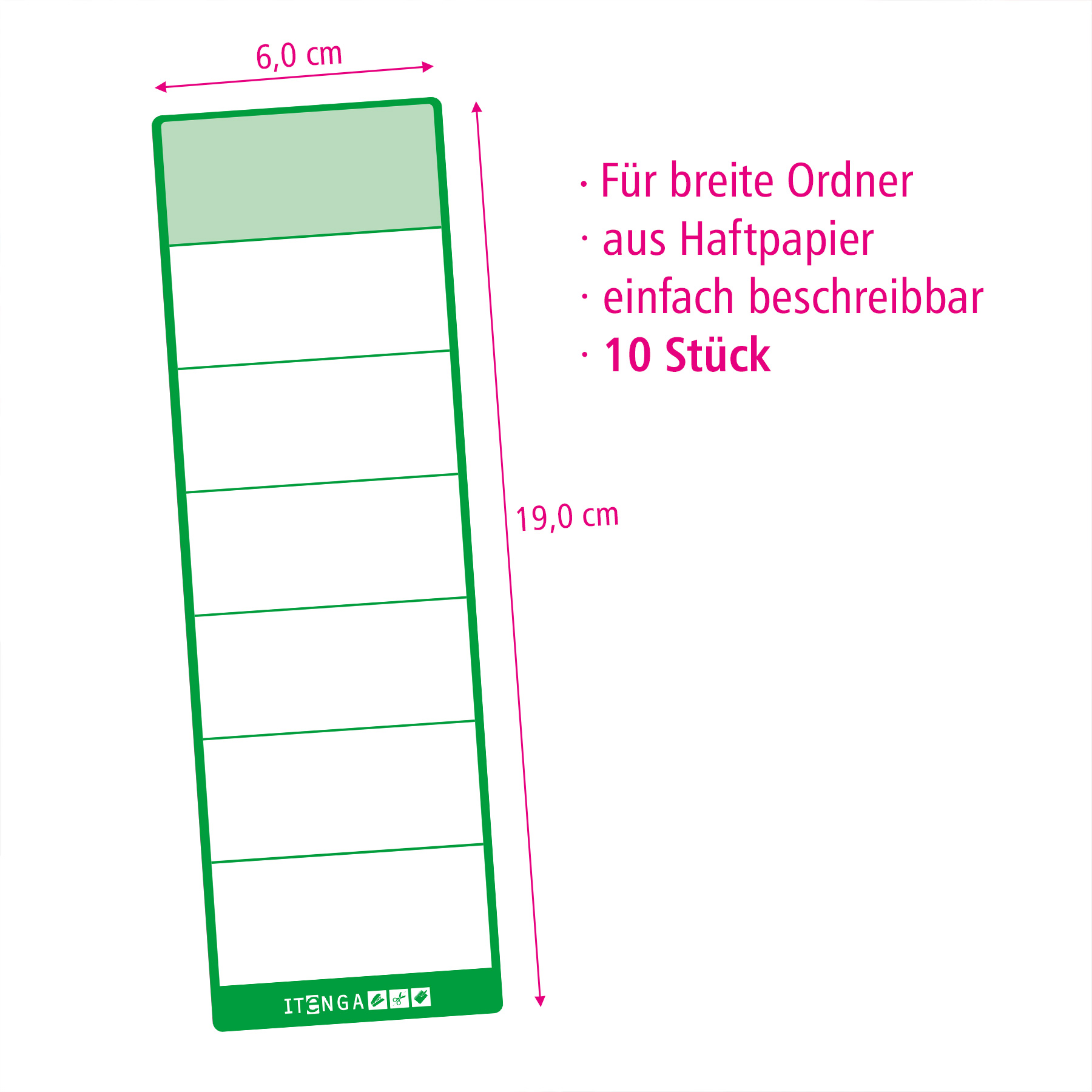 itenga 10x Ordnerschild GR�N breit Aufkleber aus Haftpap...