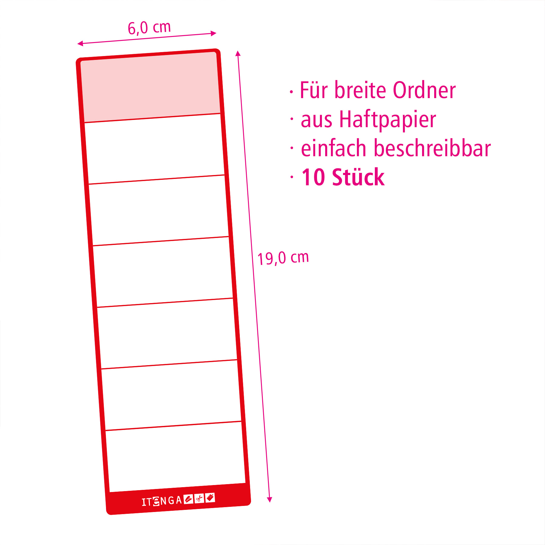 itenga 10x Ordnerschild ROT breit Aufkleber aus Haftpapi...