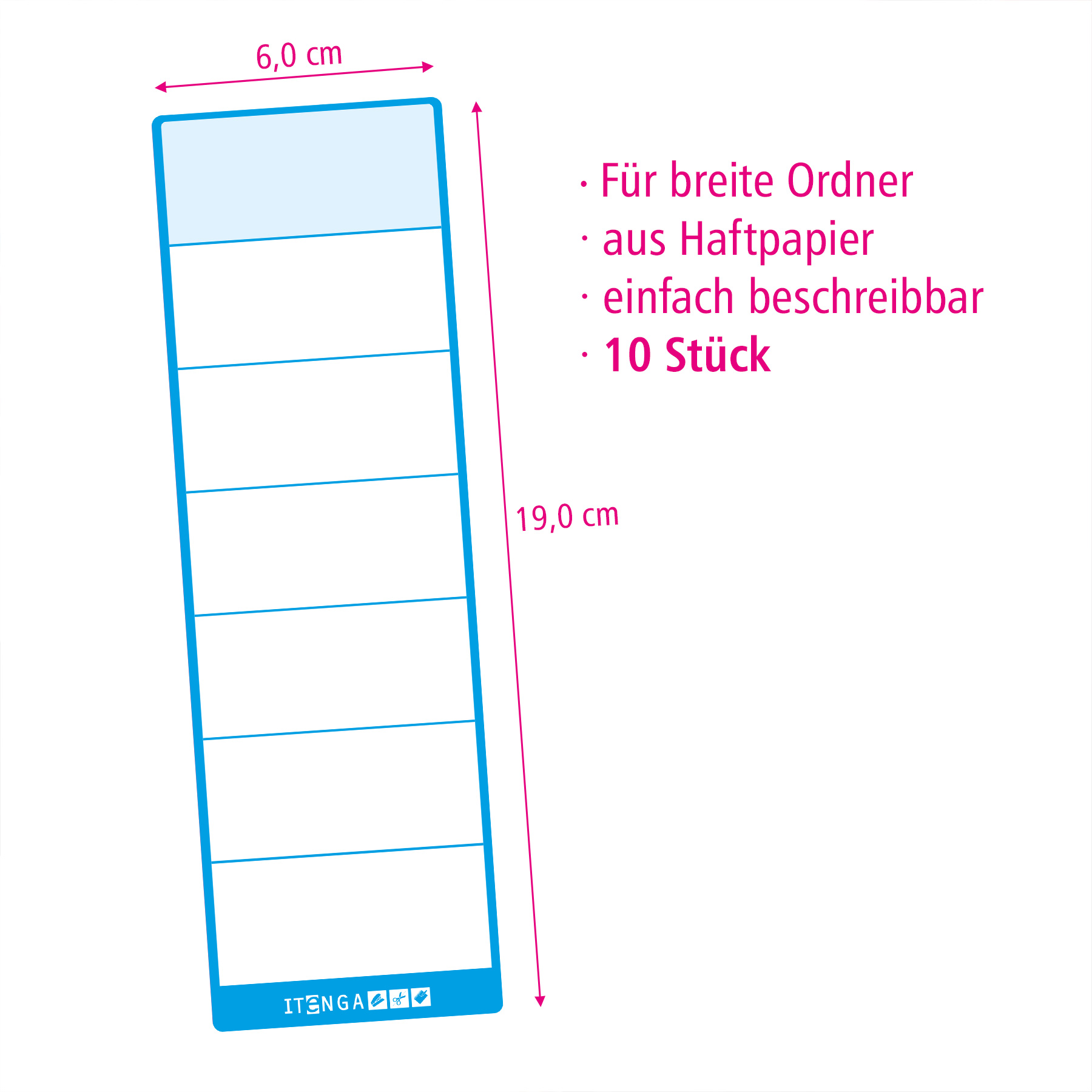 itenga 10x Ordnerschild BLAU breit Aufkleber aus Haftpap...