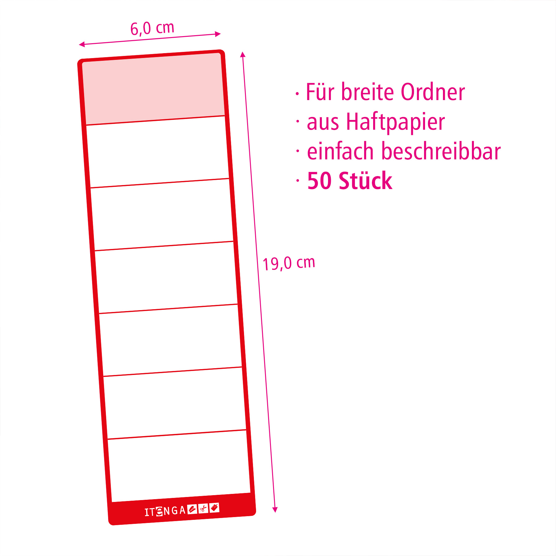 itenga 50x Ordnerschild ROT Aufkleber aus Haftpapier 6,0...