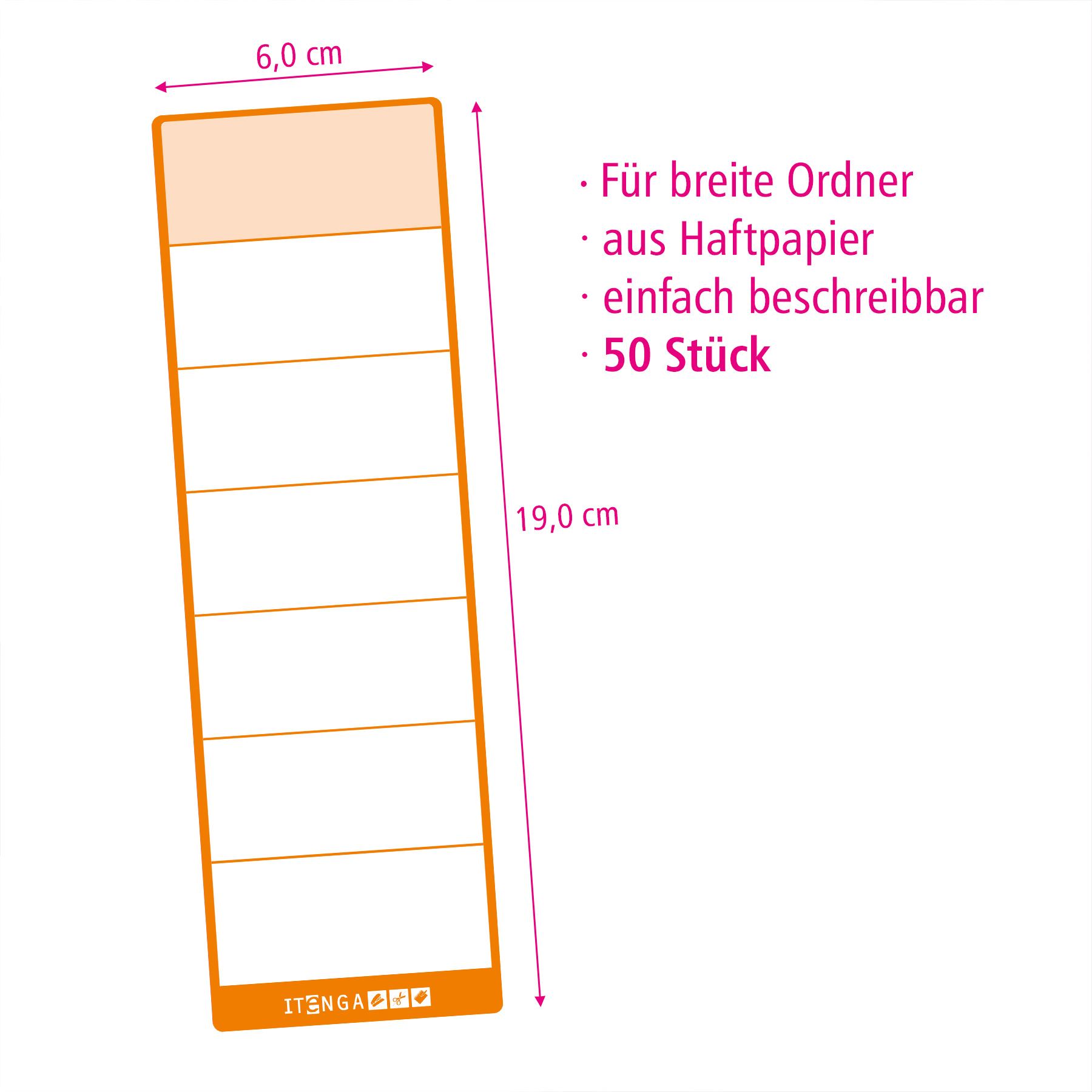 itenga 50x Ordnerschild ORANGE Aufkleber aus Haftpapier ...