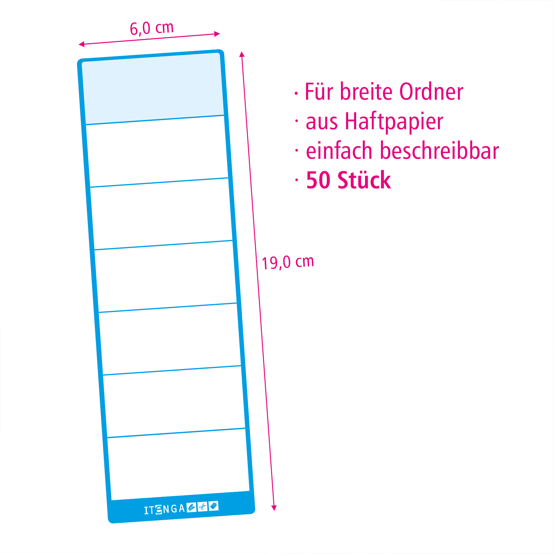 itenga 50x Ordnerschild BLAU Aufkleber aus Haftpapier 6,...
