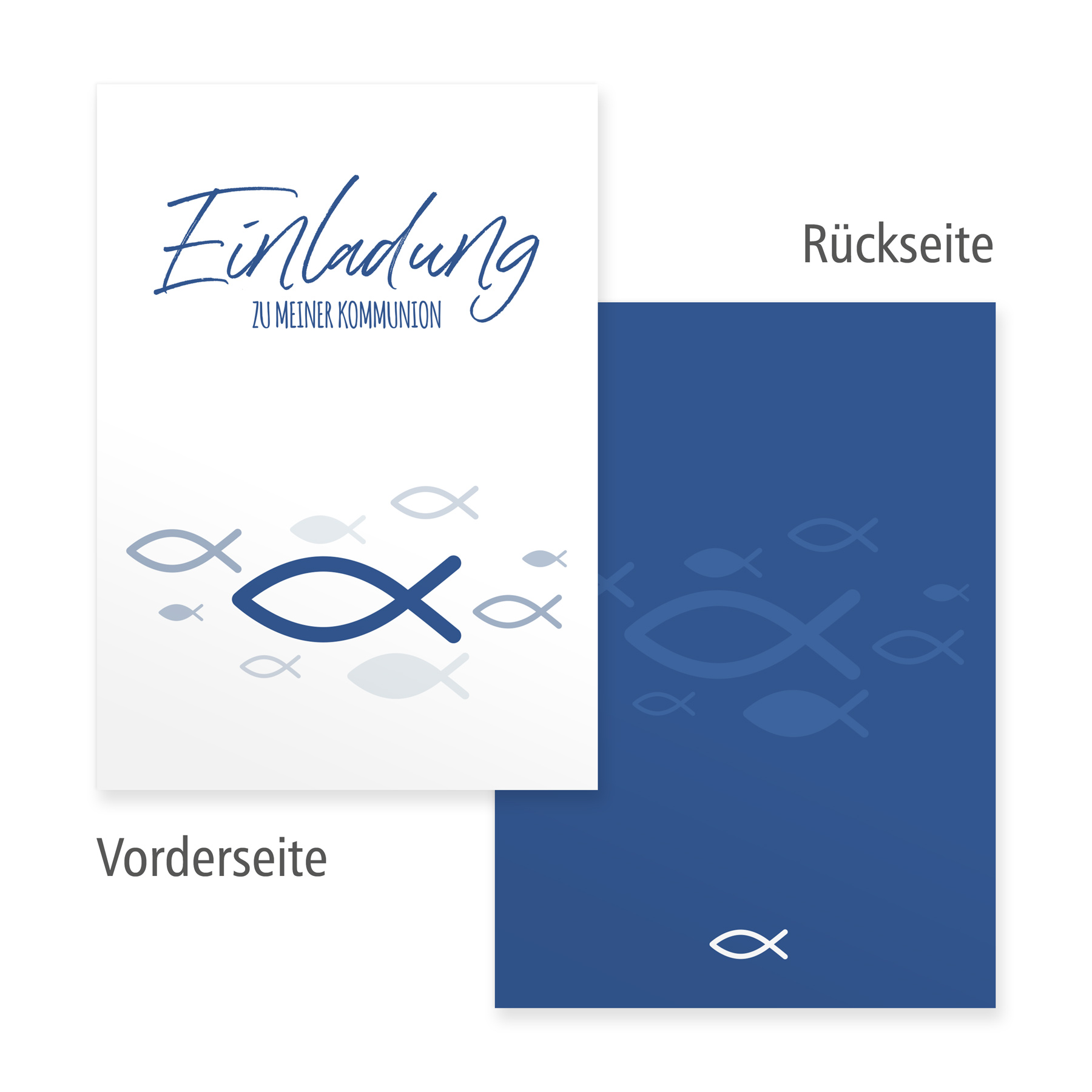 itenga 6x Klappkarten Fisch blau Einladung zur Kommunion...