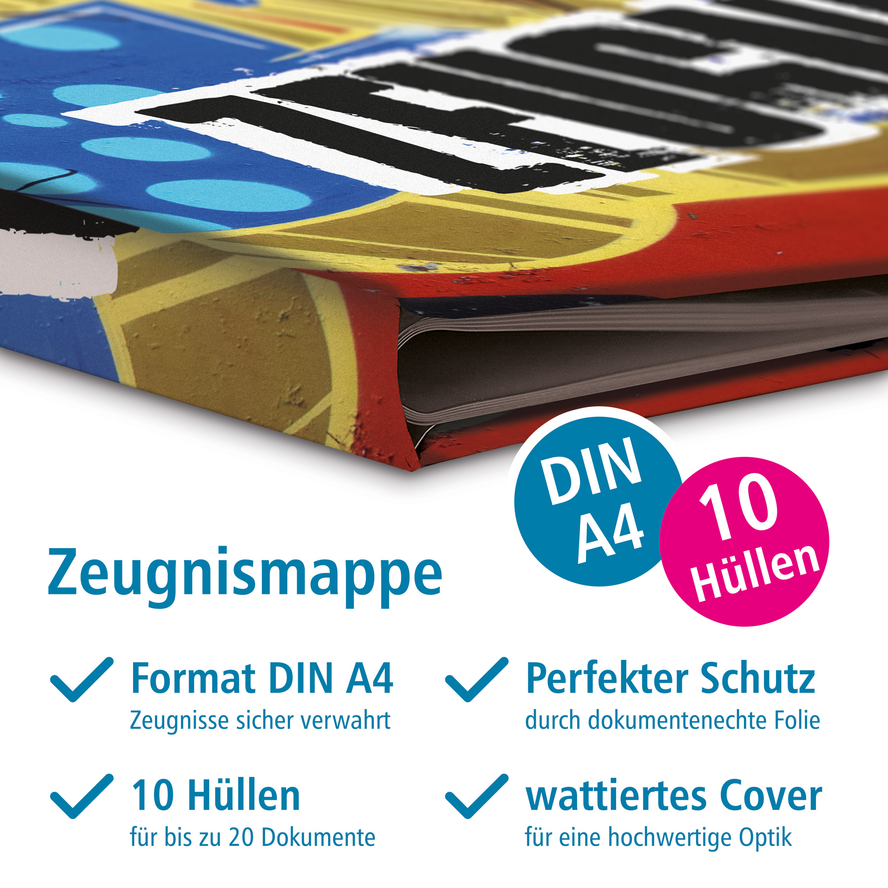 itenga Zeugnismappe Motiv Graffiti DIN A4 wattierter Ein...
