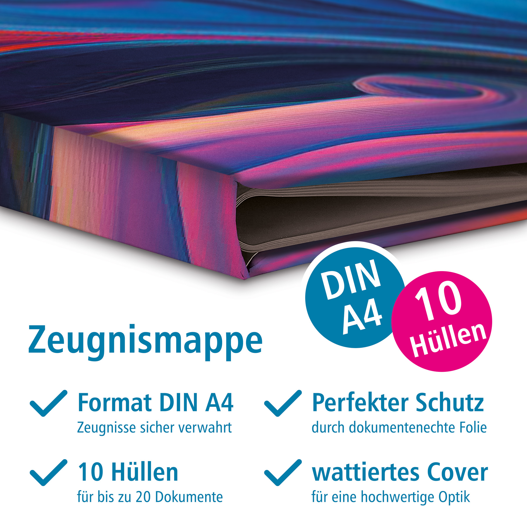 itenga Zeugnismappe Motiv Farbenfroh DIN A4 wattierter E...