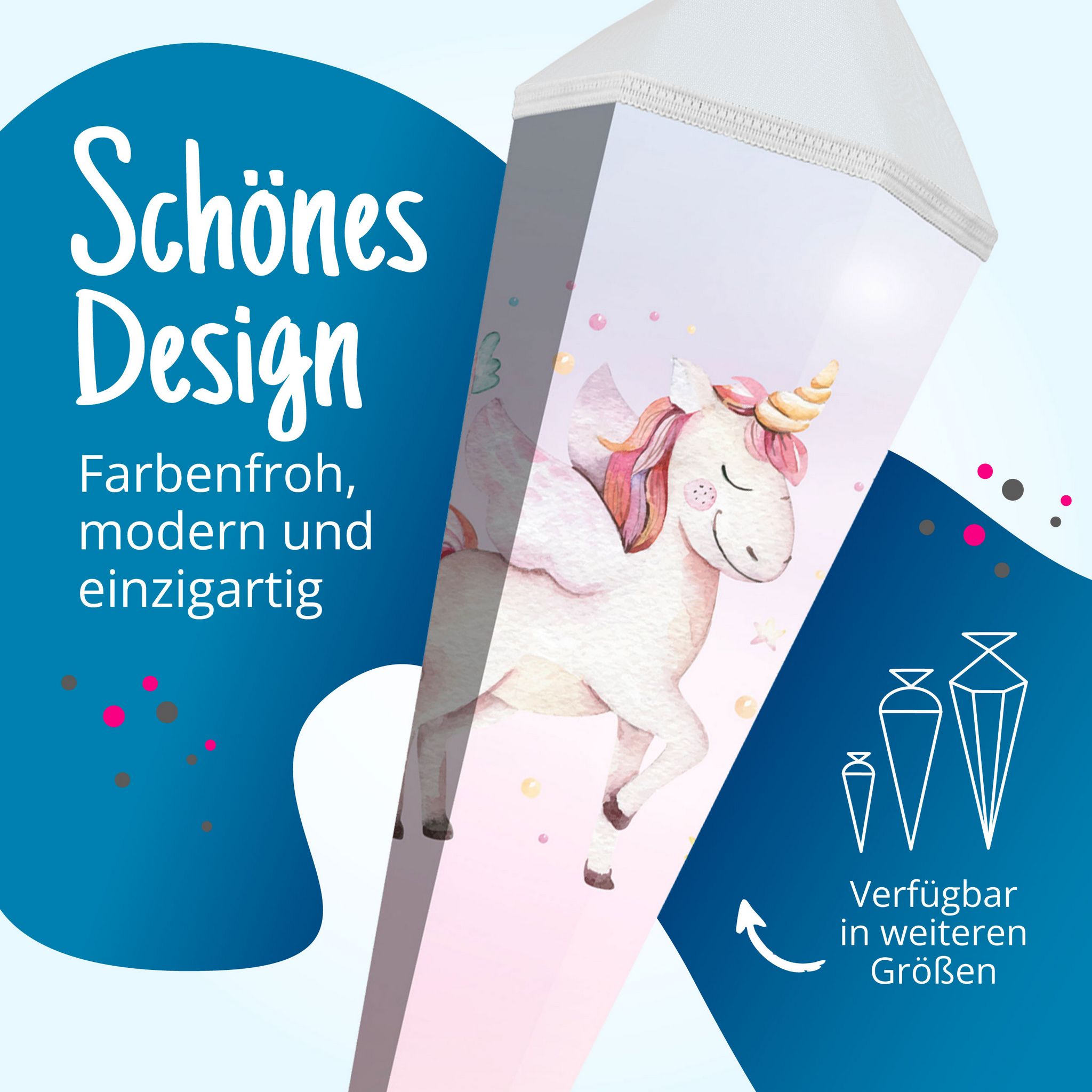 itenga Schult�te 85cm eckig Motiv Einhorn Aquarell mit T...