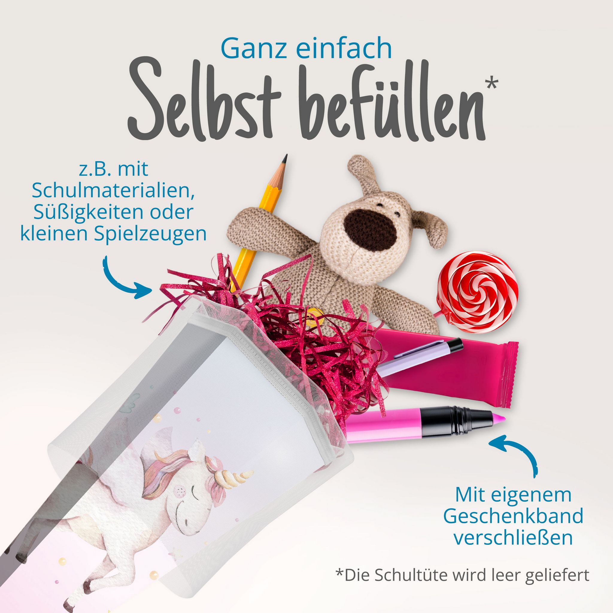 itenga Schult�te 85cm eckig Motiv Einhorn Aquarell mit T...