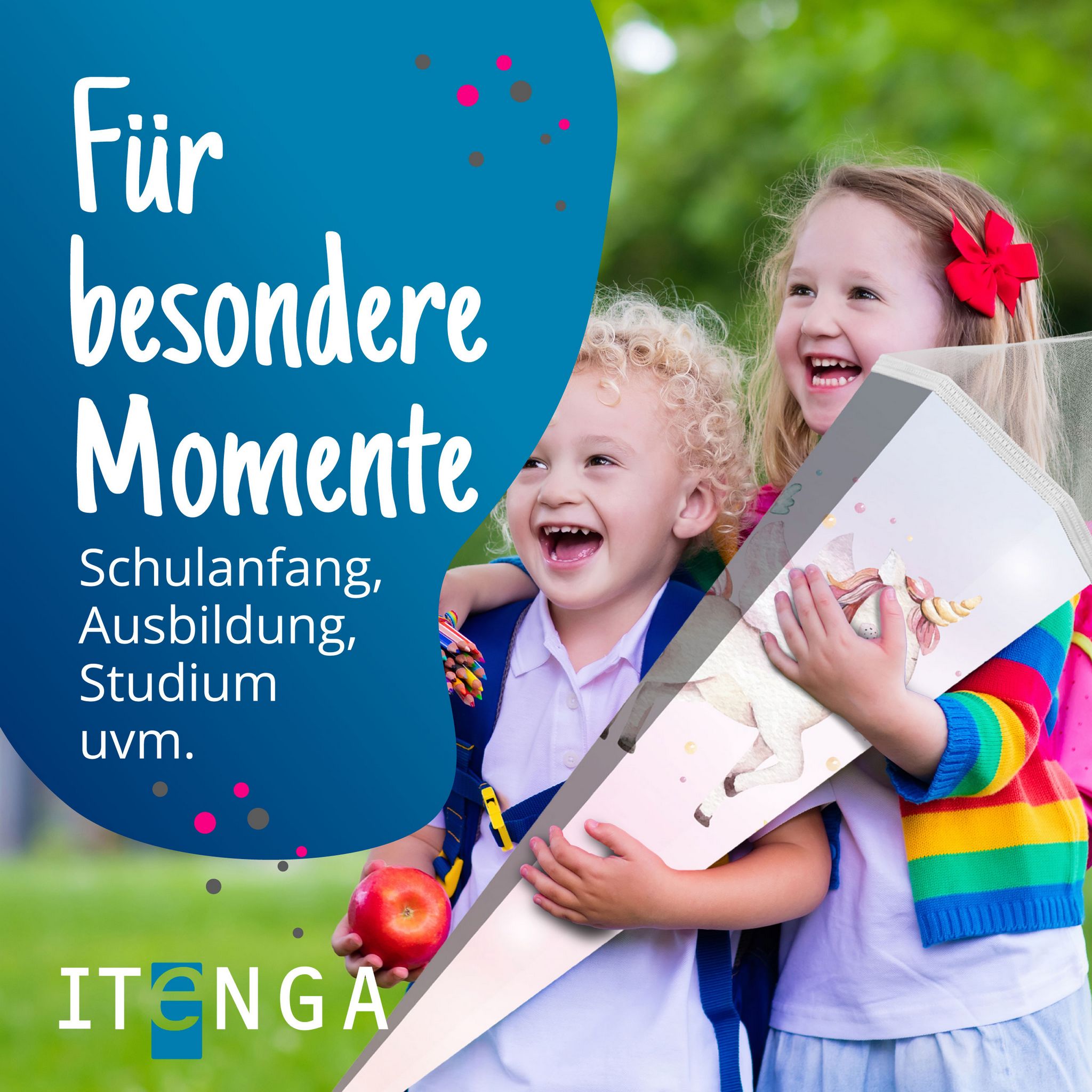 itenga Schult�te 85cm eckig Motiv Einhorn Aquarell mit T...