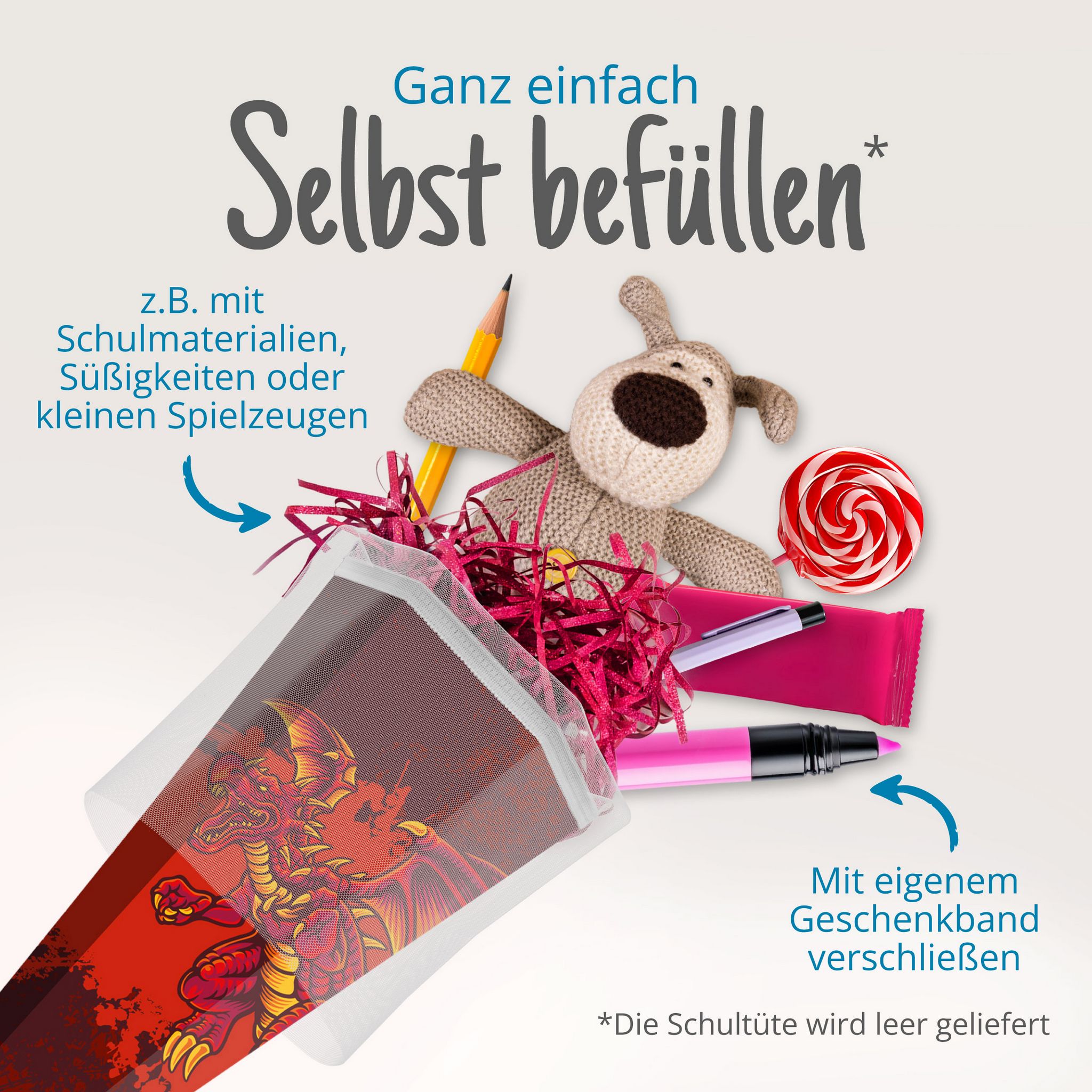 itenga Schult�te 85cm eckig Motiv Drache mit T�llverschluss