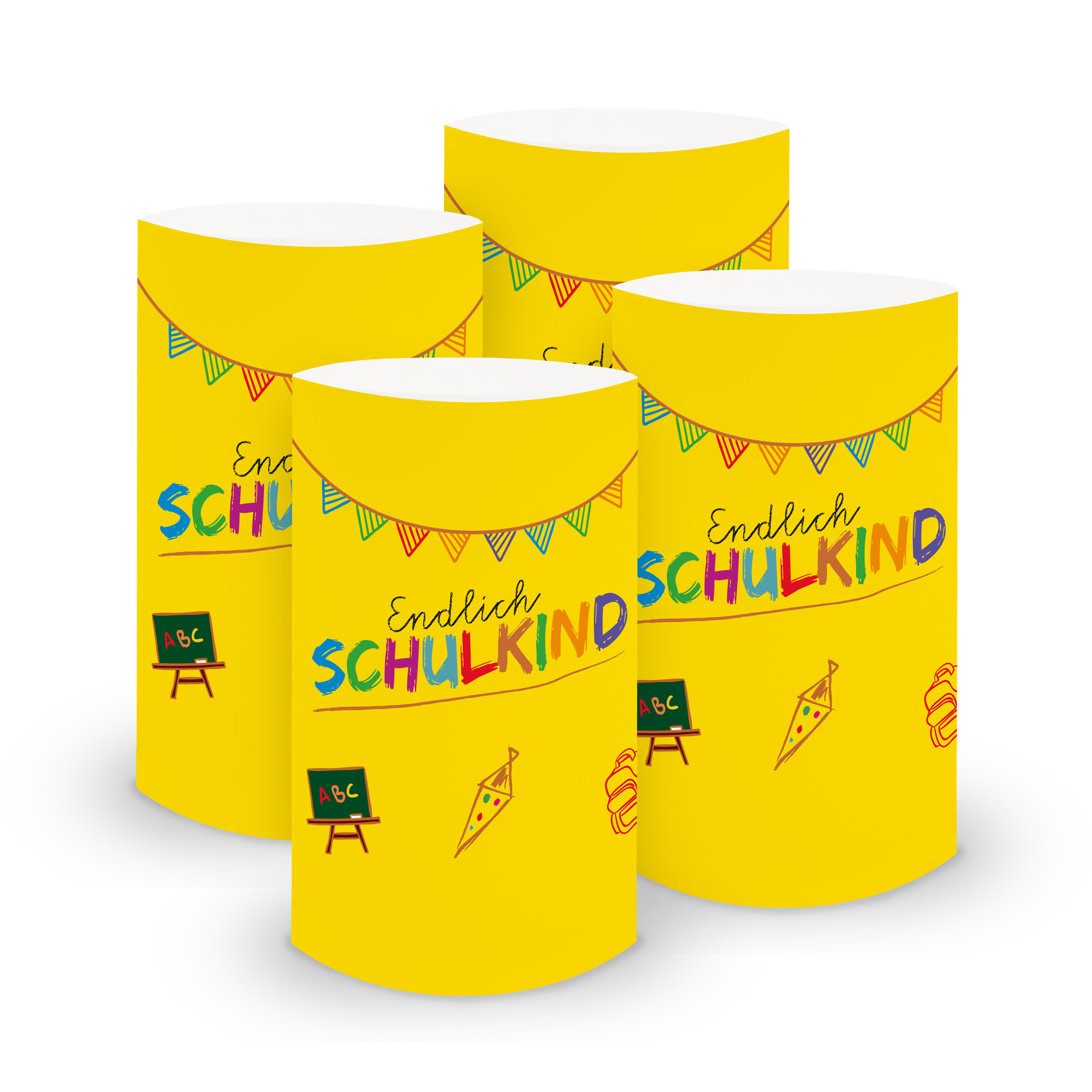 itenga 6x Windlicht Endlich Schulkind GELB 10cm