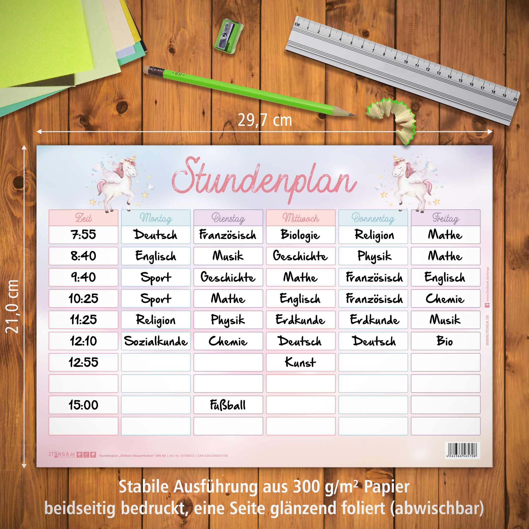 itenga Stundenplan Einhorn DIN A4 einseitig abwischbar