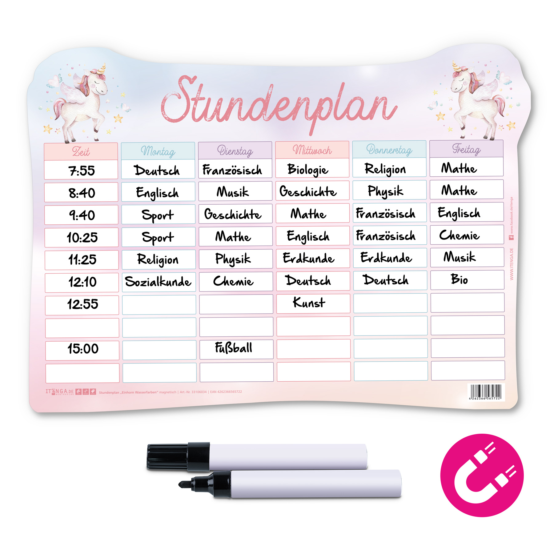 itenga Stundenplan magnetisch Motiv Einhorn 31 x 22,5cm