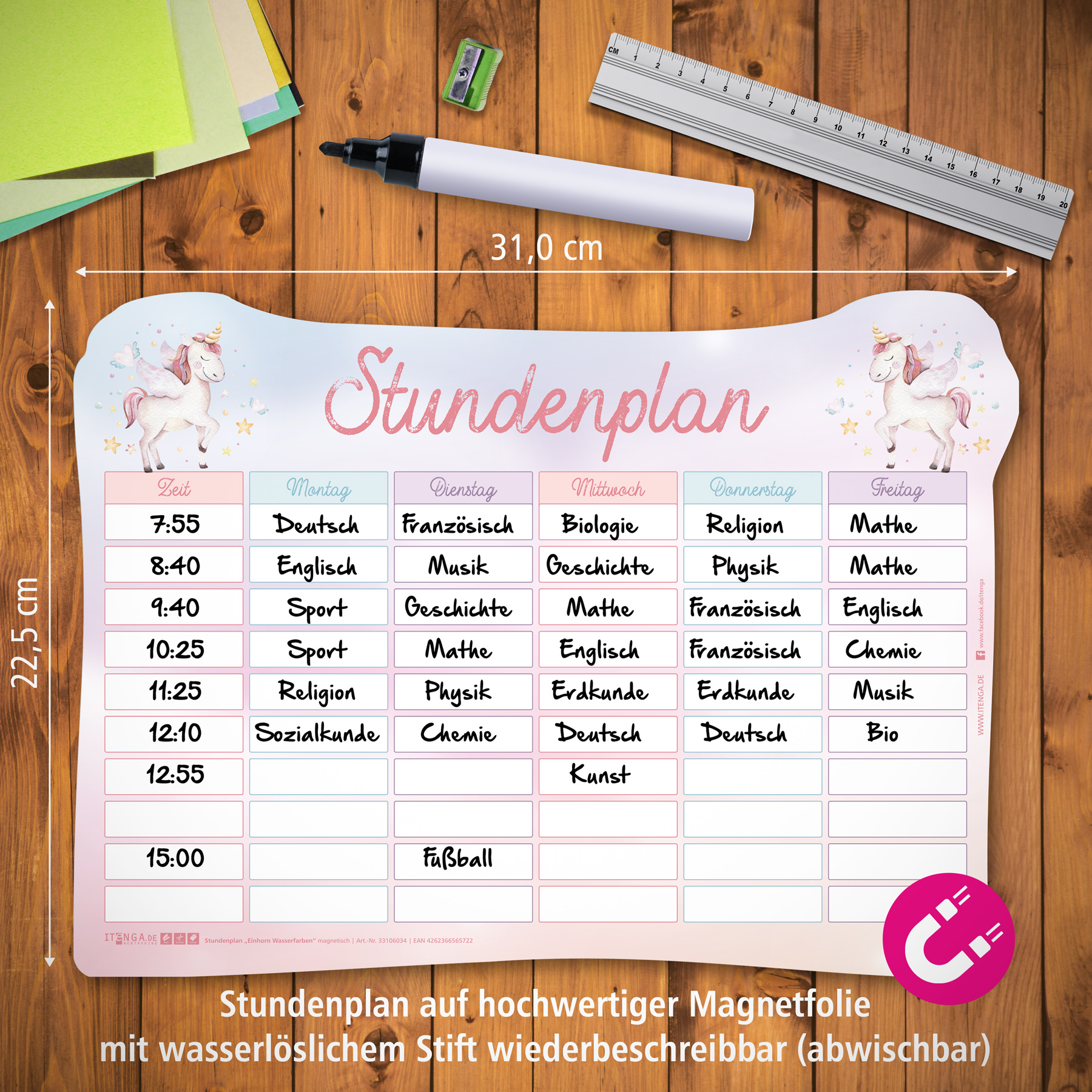 itenga Stundenplan magnetisch Motiv Einhorn 31 x 22,5cm