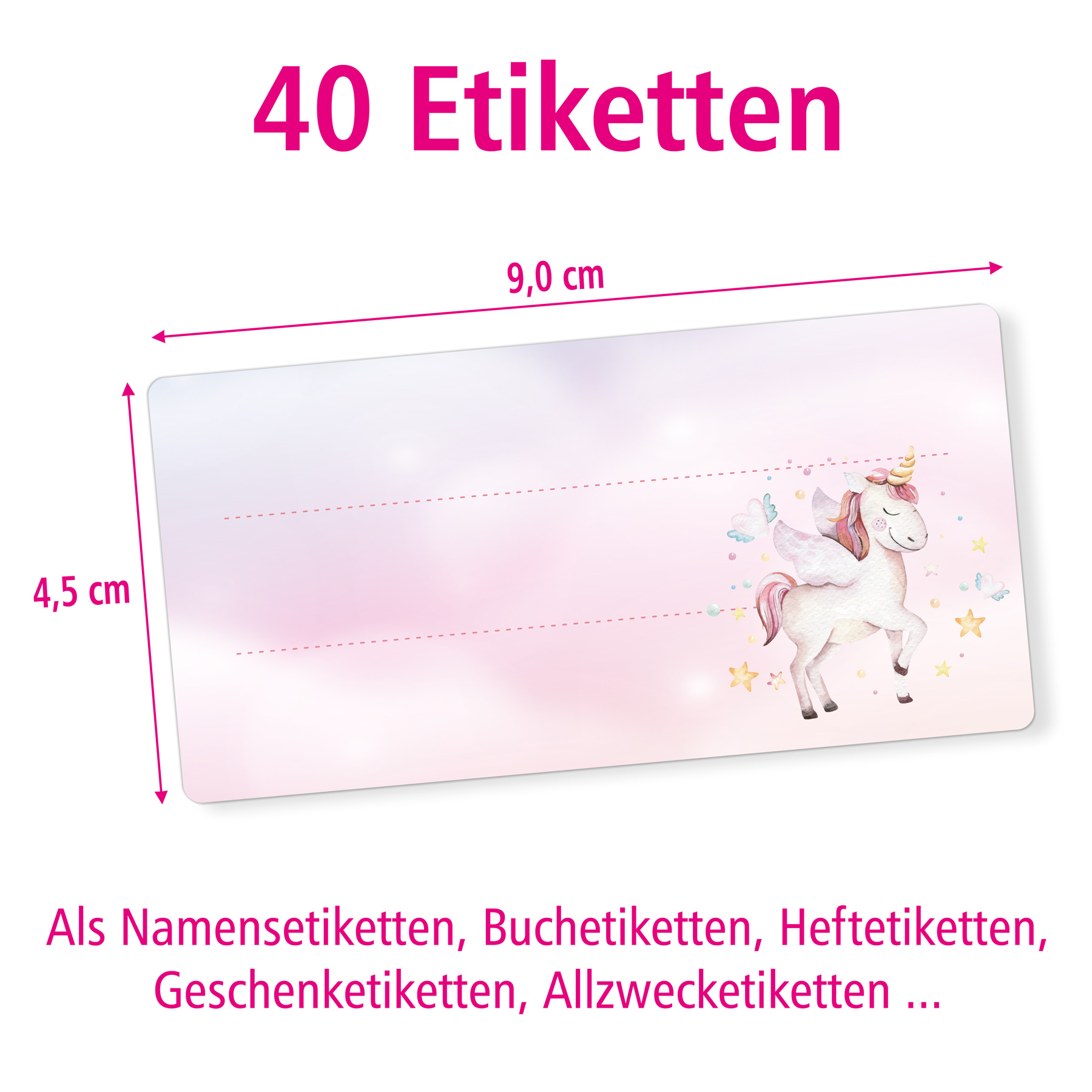 itenga 40x Buchetiketten Einhorn 9x4,5cm Namensetikette...