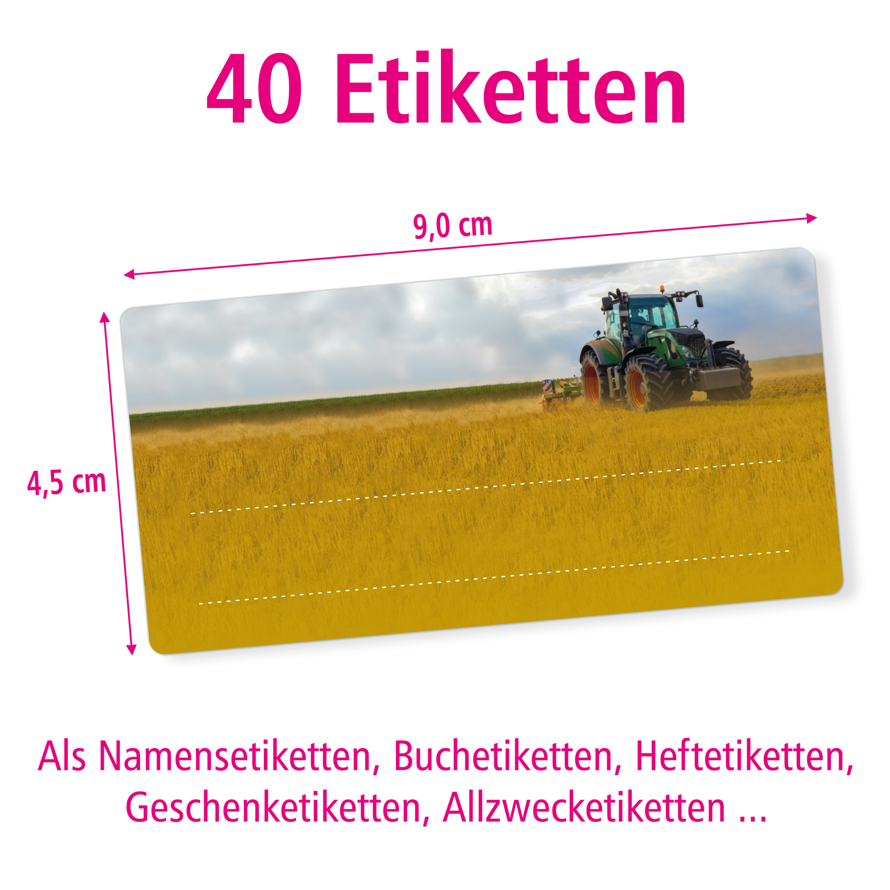 itenga 40x Buchetiketten Traktor auf dem Feld 9x4,5cm Na...