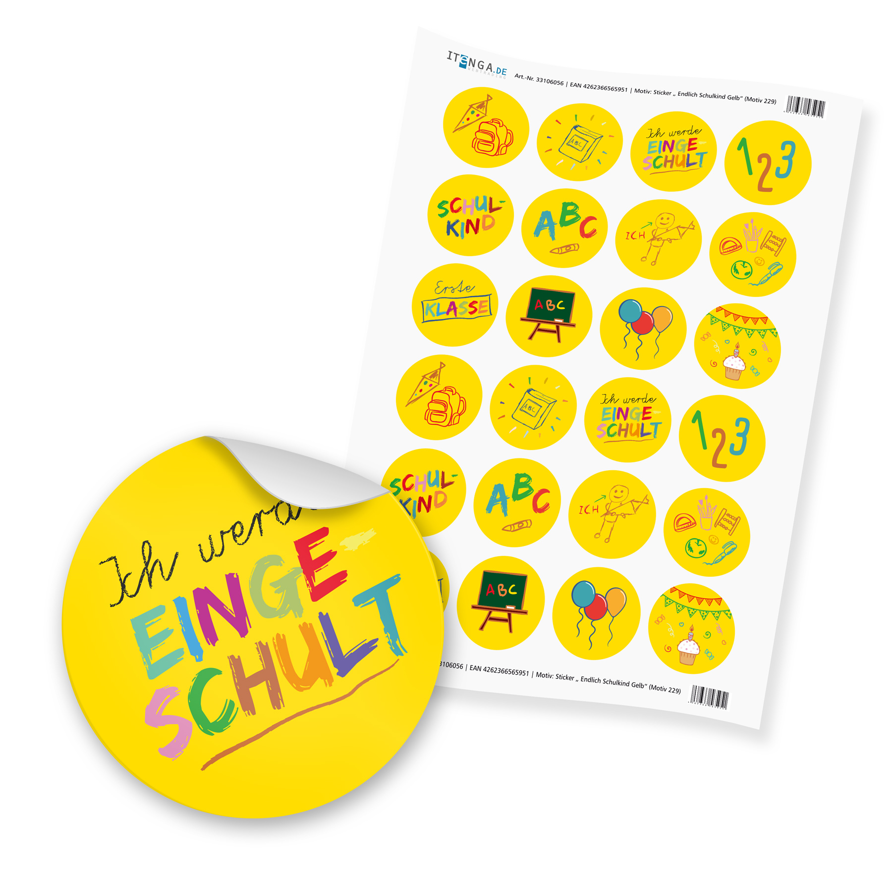 24 x itenga Sticker �Schulanfang� (Motiv 229) gelb