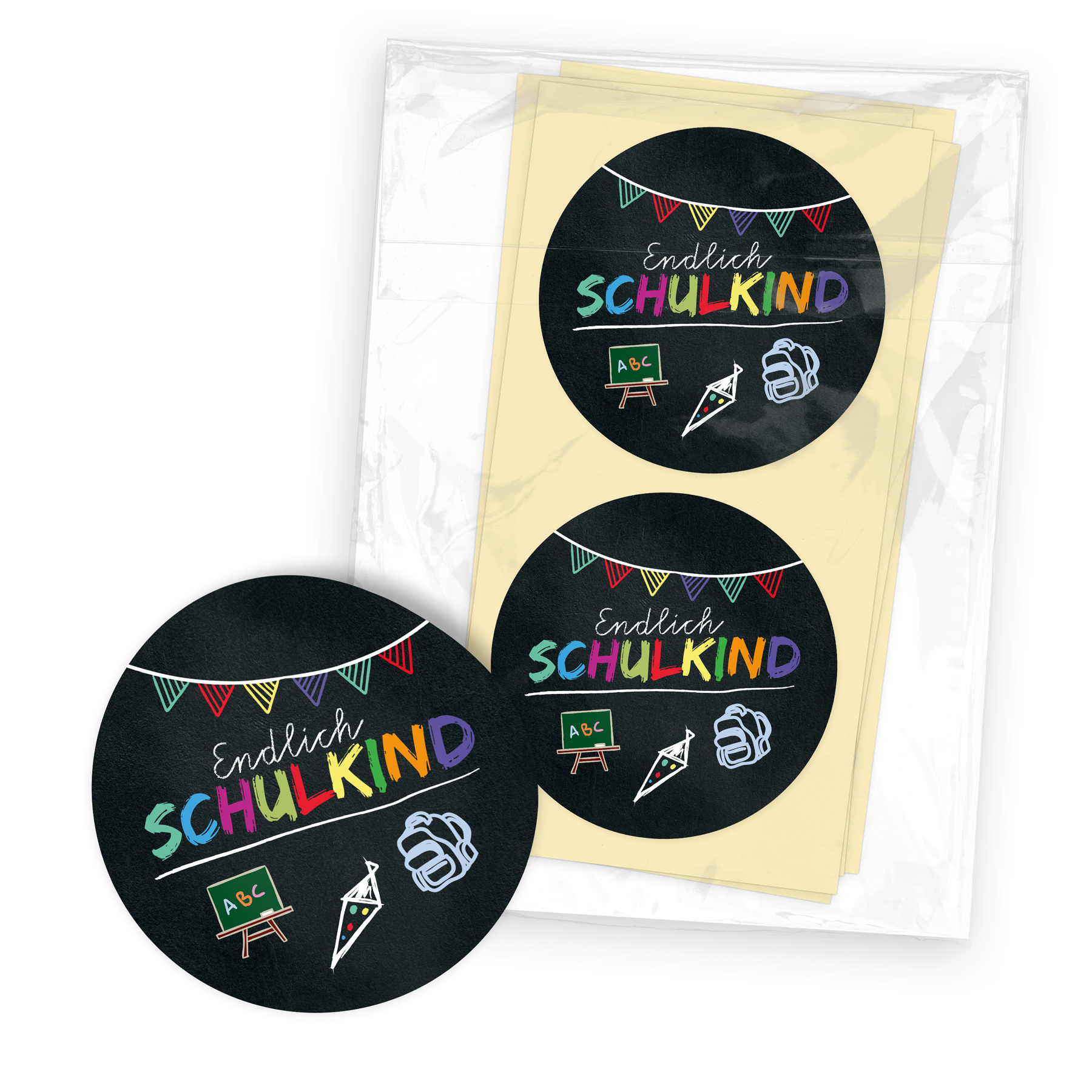 itenga 24x Sticker Endlich Schulkind schwarz - Schulanfang