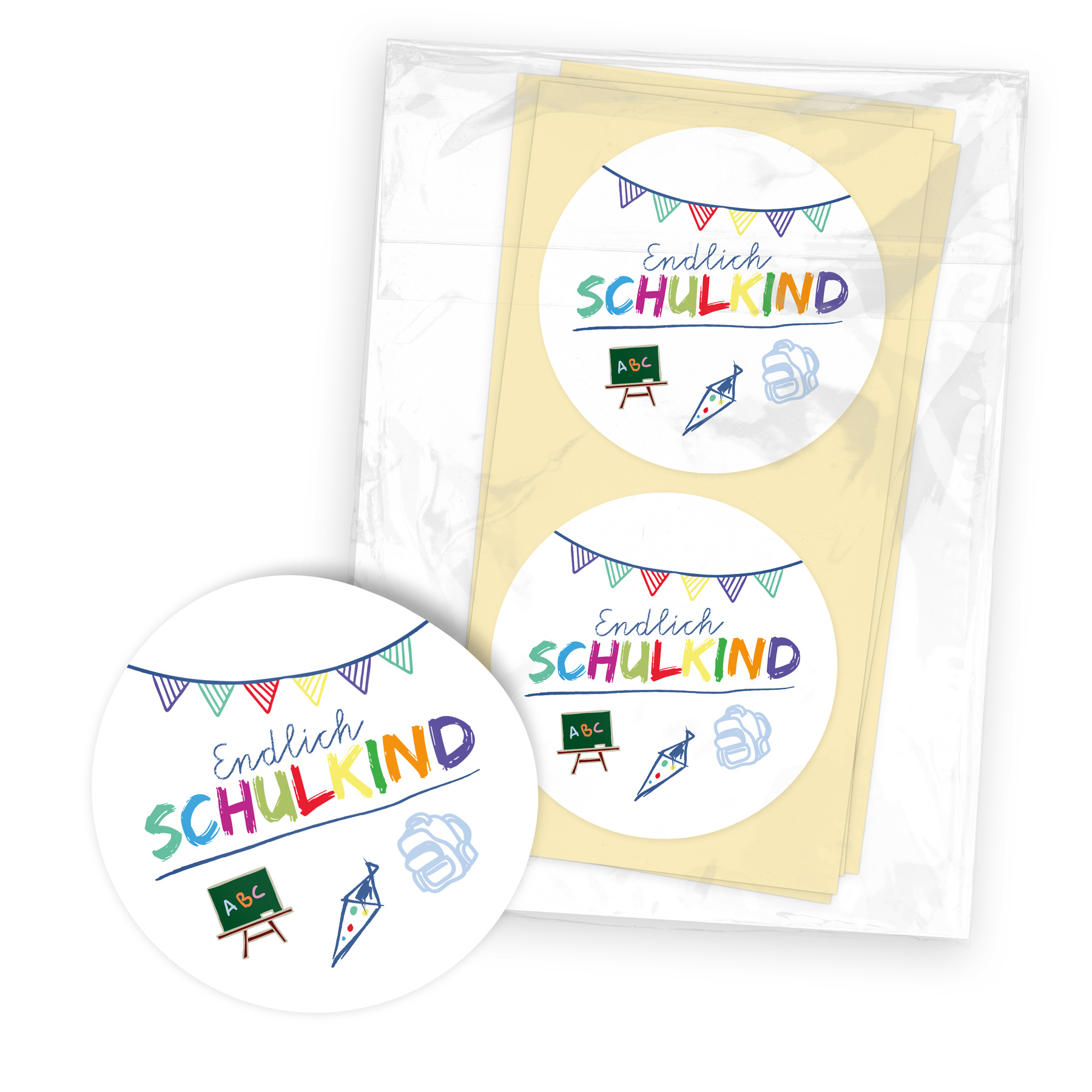 itenga 24x Sticker Endlich Schulkind WEISS - Schulanfang