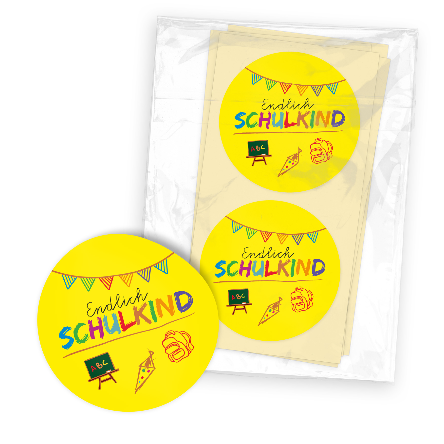 itenga 24x Sticker Endlich Schulkind GELB - Schulanfang