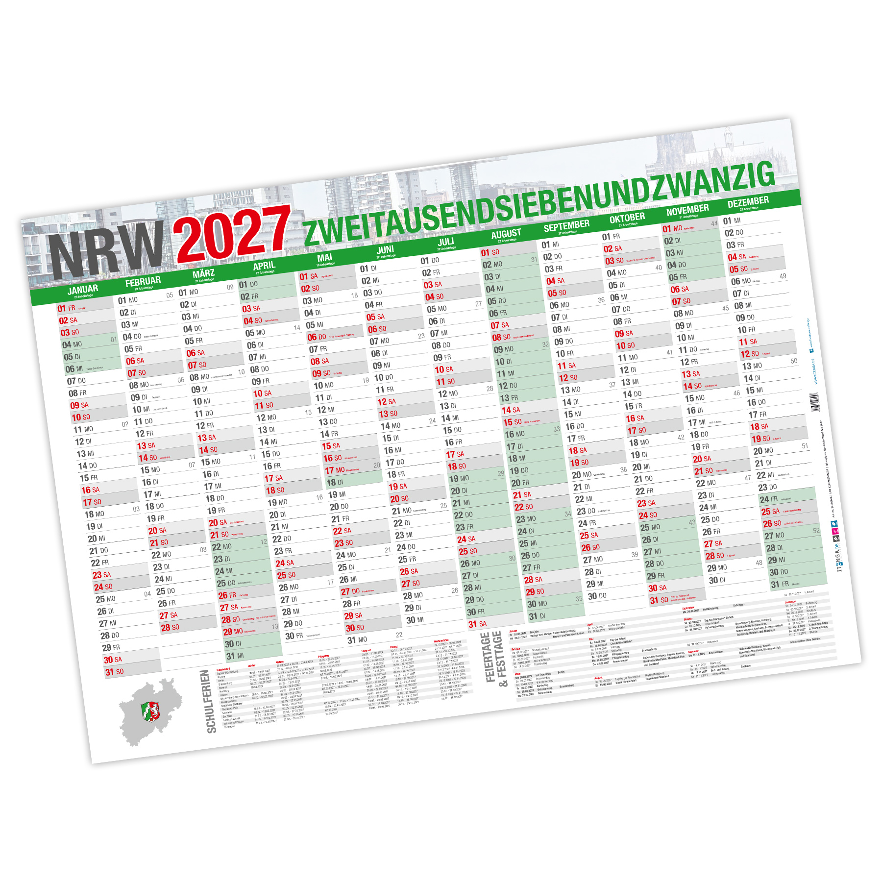 itenga Jahresplaner NRW 2027 Wandkalender DIN A0 (118,9 ...