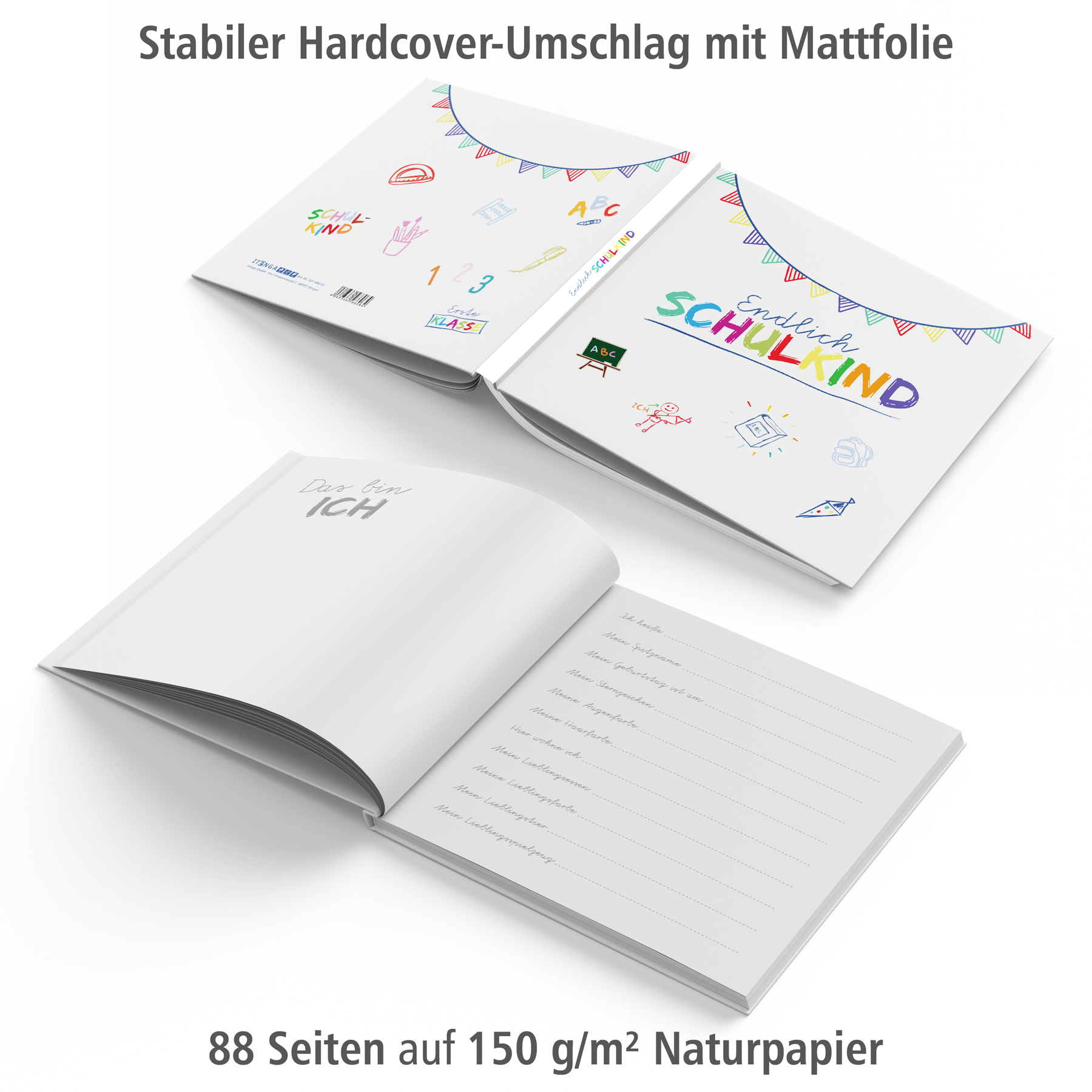 itenga G�stebuch Motiv Endlich Schulkind WEISS 88 Seiten...