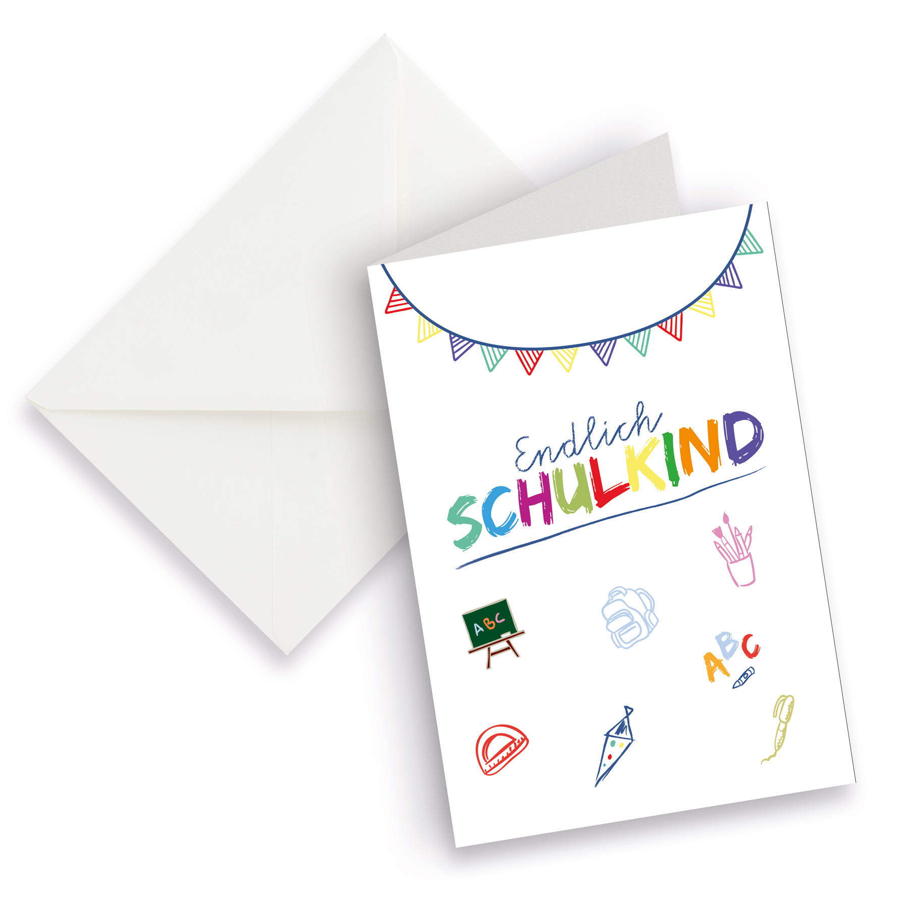 itenga XXL Klappkarte DIN A4 Endlich Schulkind Weiss und...