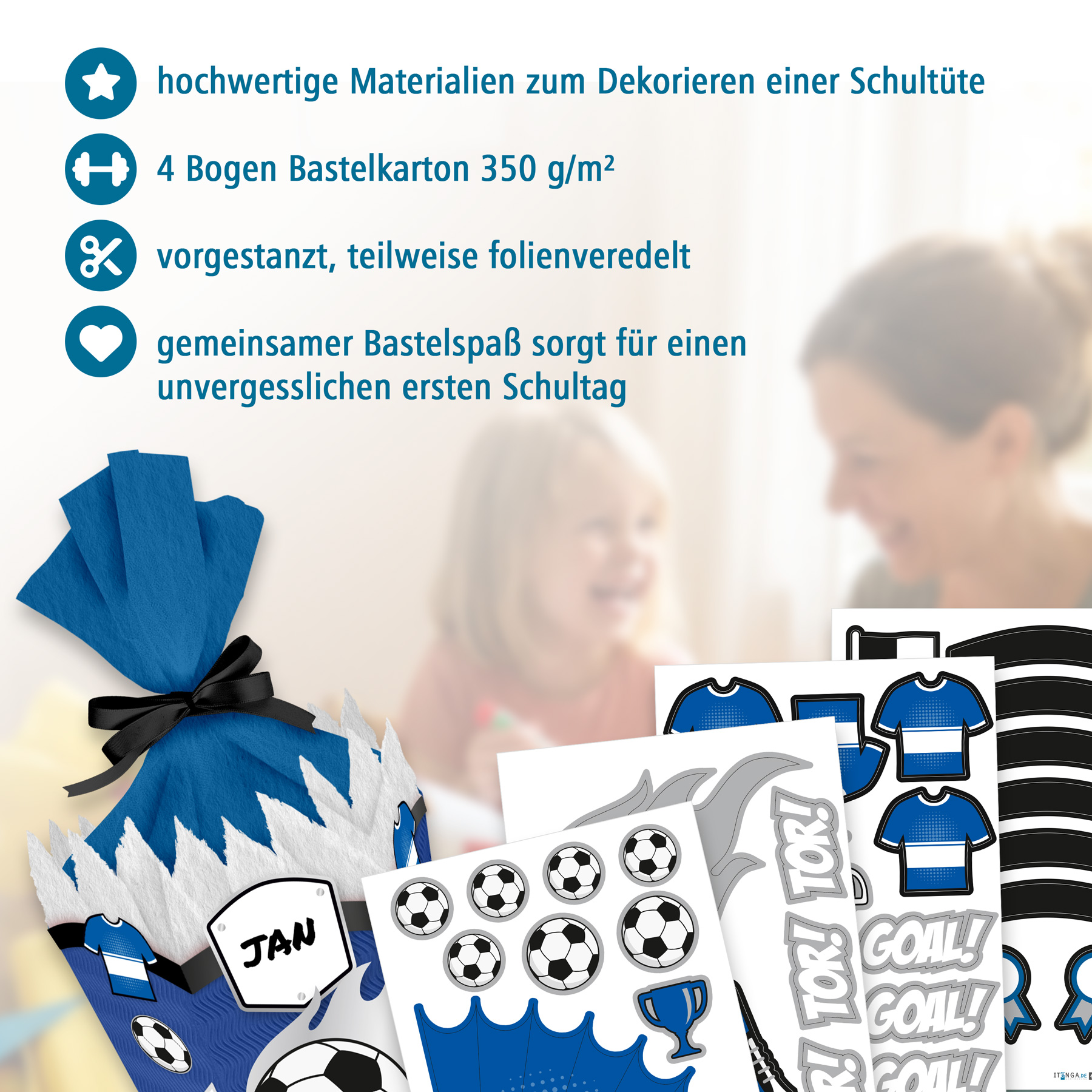 itenga DEKO-SET f�r SCHULT�TE FUSSBALL blau wei�