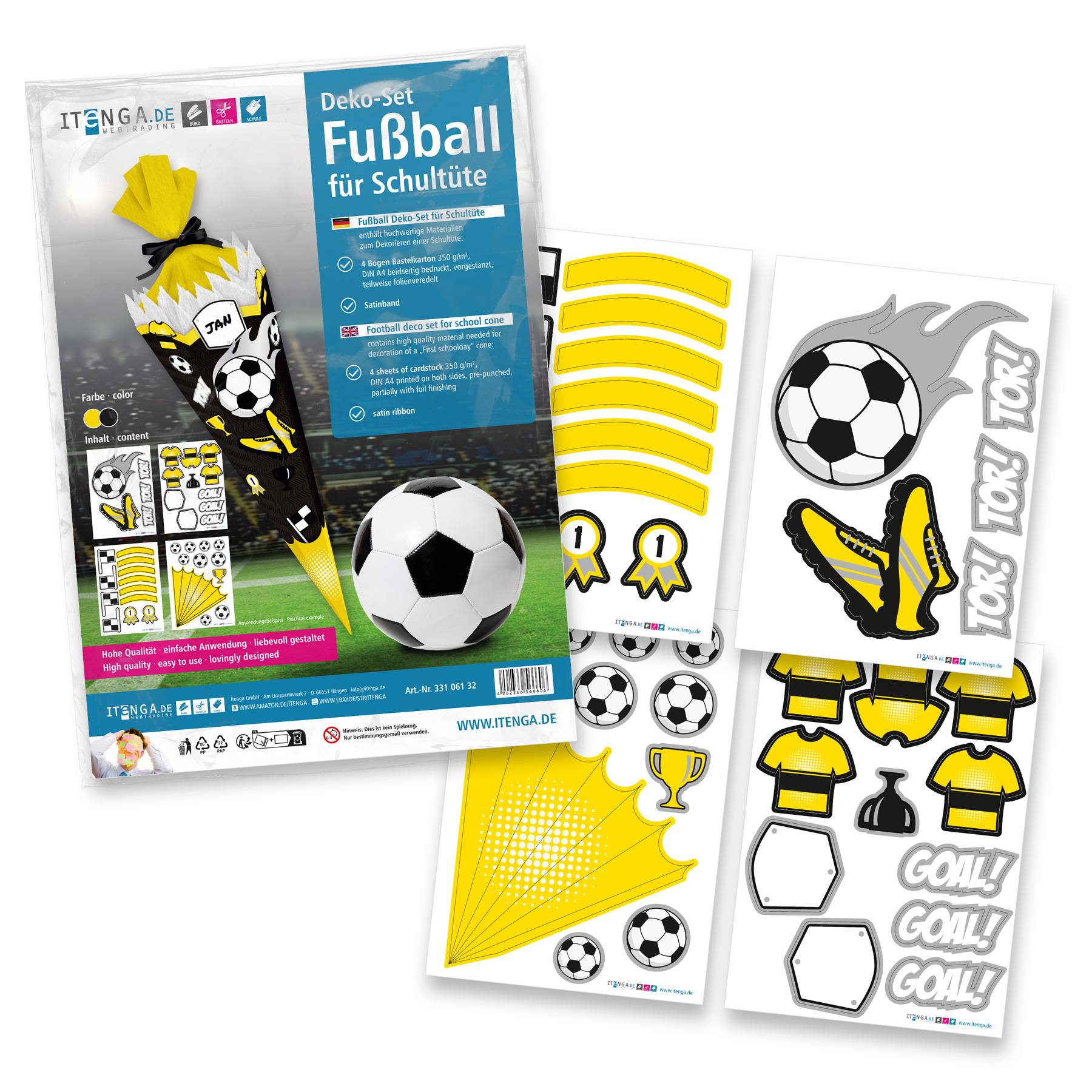 itenga DEKO-SET f�r SCHULT�TE FUSSBALL gelb schwarz