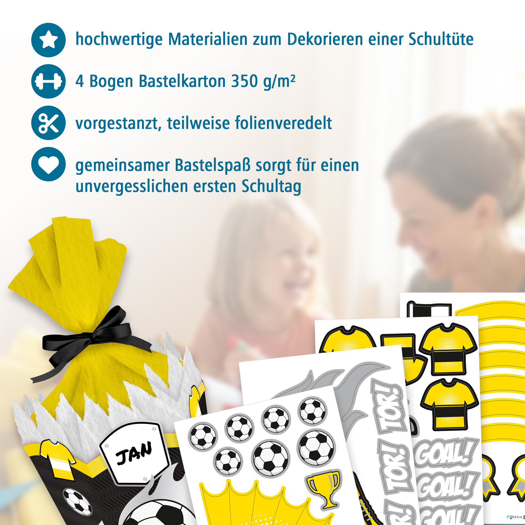 itenga DEKO-SET f�r SCHULT�TE FUSSBALL gelb schwarz