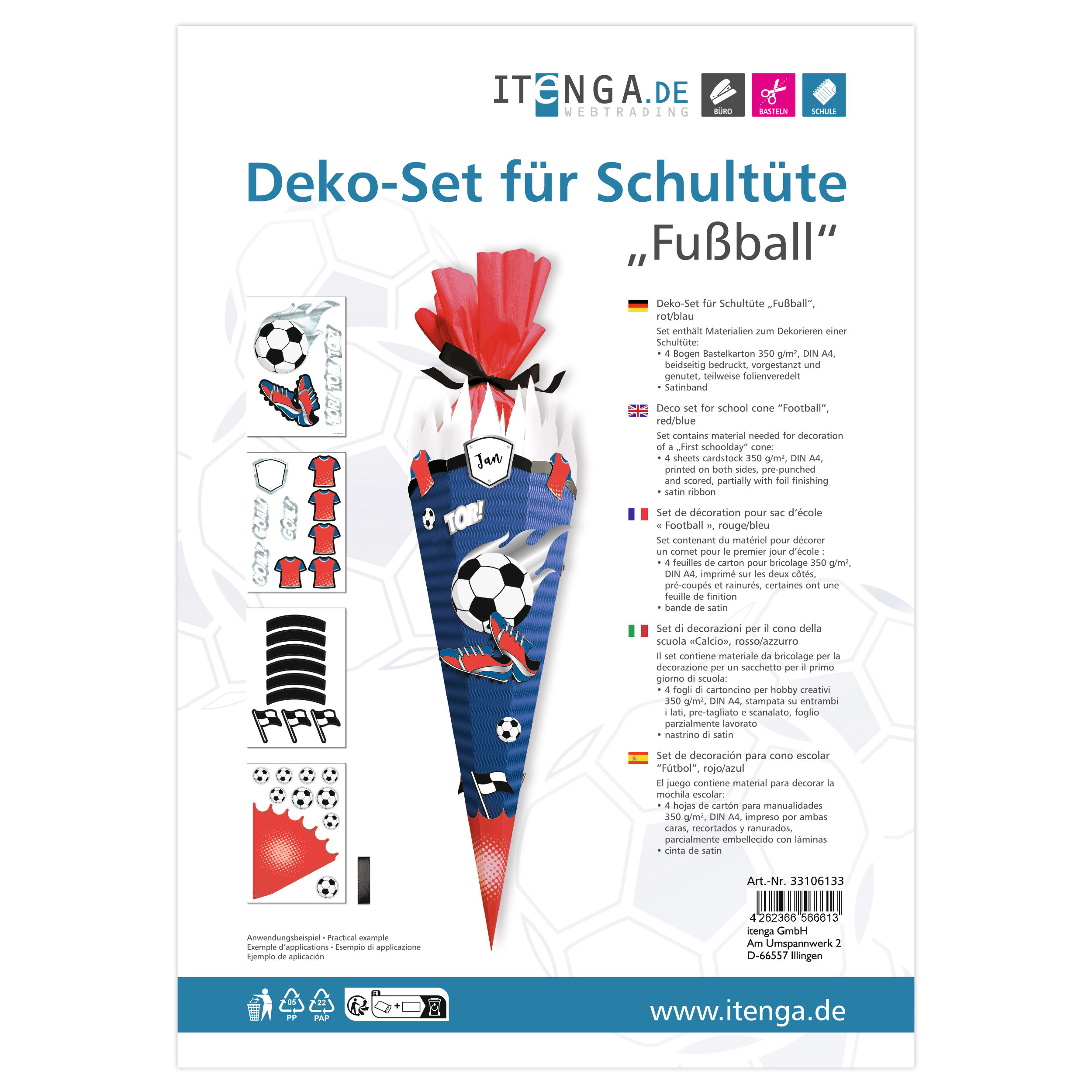itenga DEKO-SET f�r SCHULT�TE FUSSBALL rot blau