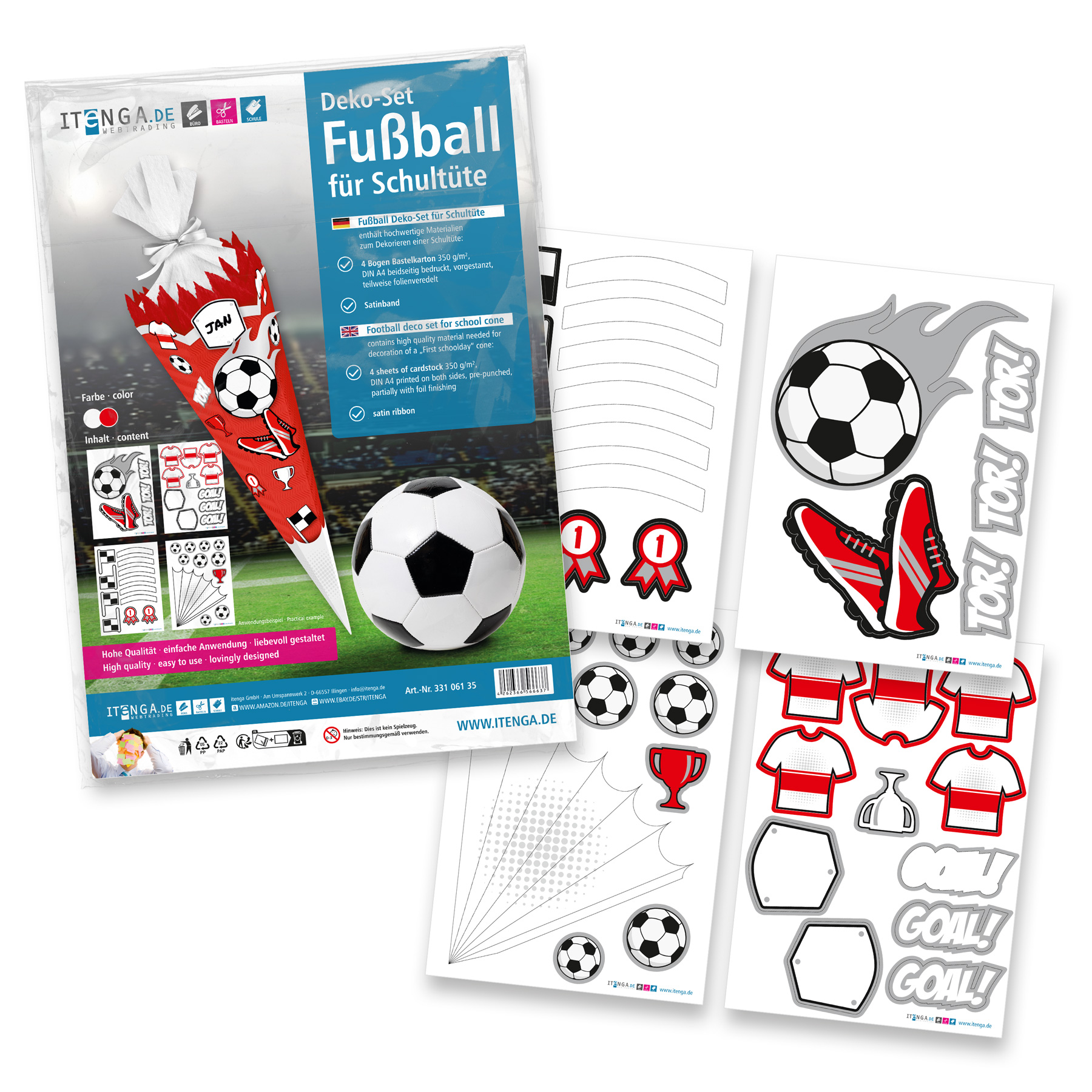 itenga DEKO-SET f�r SCHULT�TE FUSSBALL rot weiss