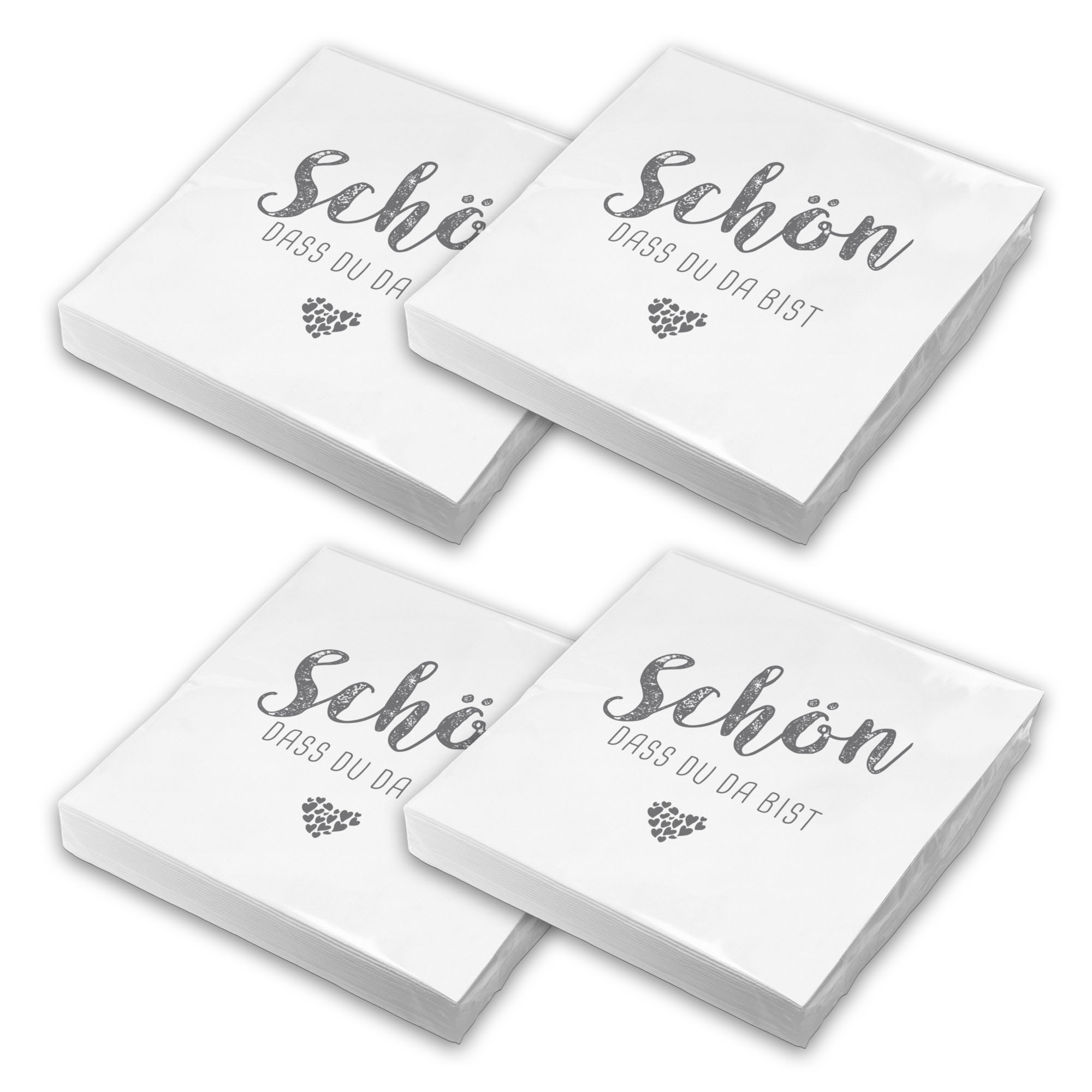 itenga 80x Serviette Sch�n dass du da bist wei� grau Set