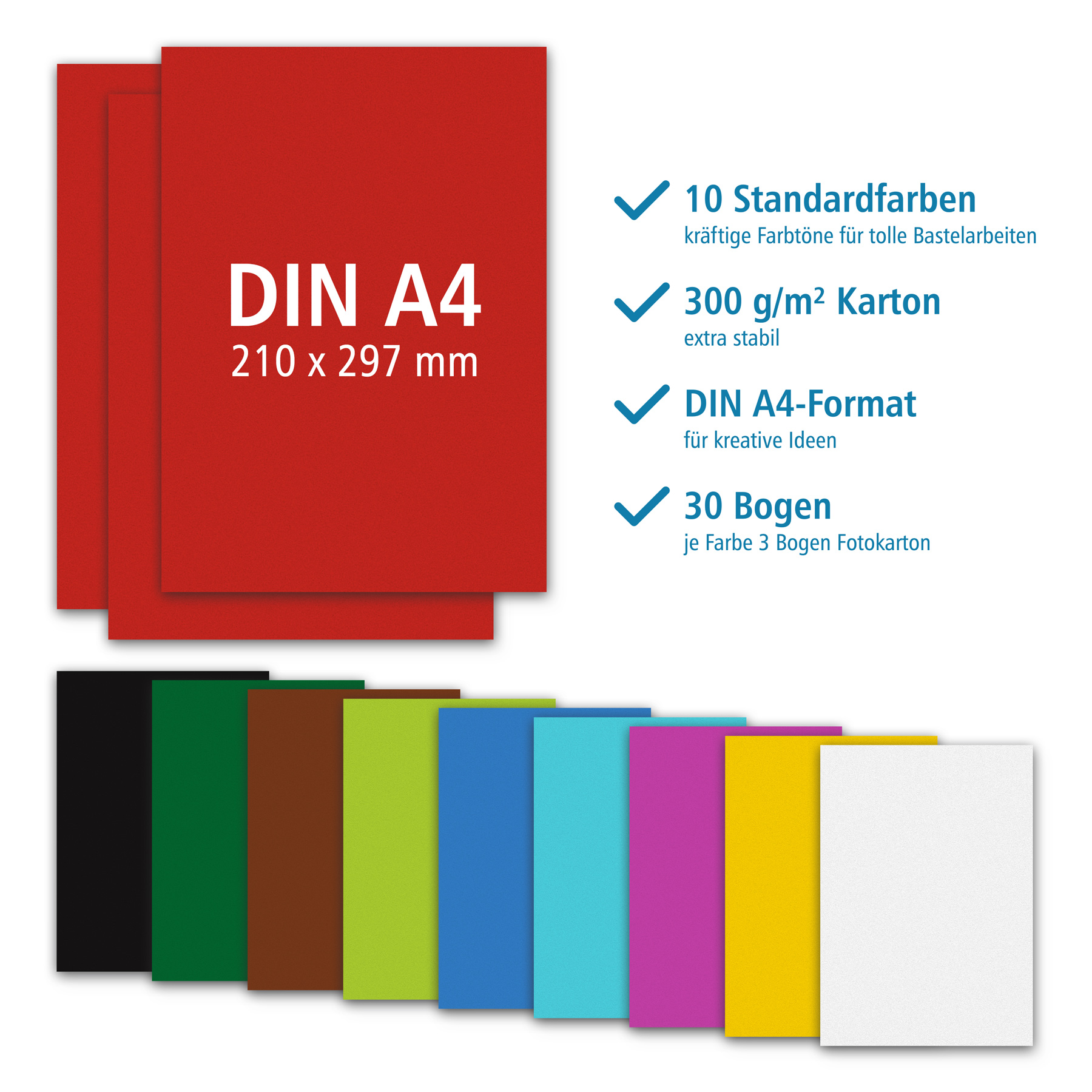 ITENGA Fotokarton - DIN A4 - 300 g/qm 30 Blatt - 10 Stan...