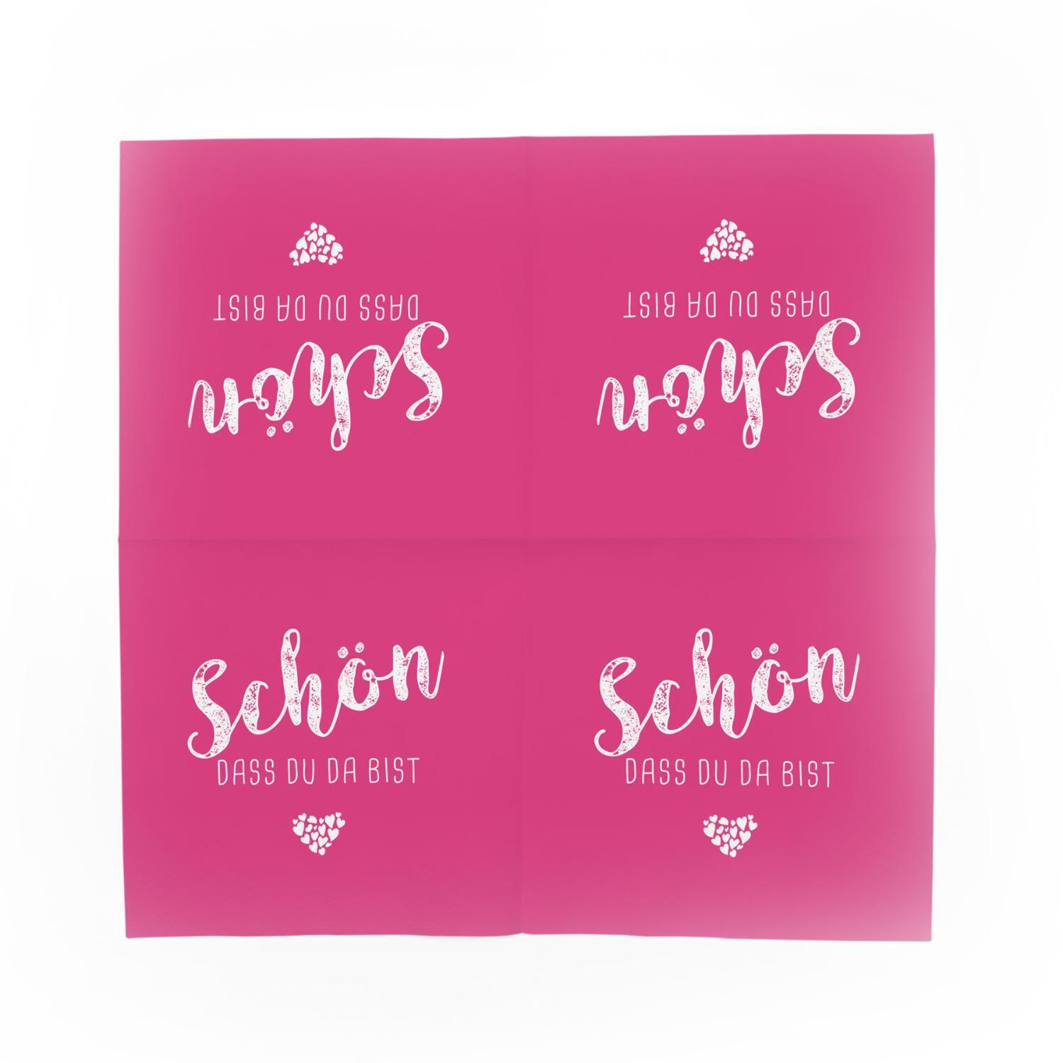 itenga 40x Serviette Sch�n dass du da bist fuchsia mit B...