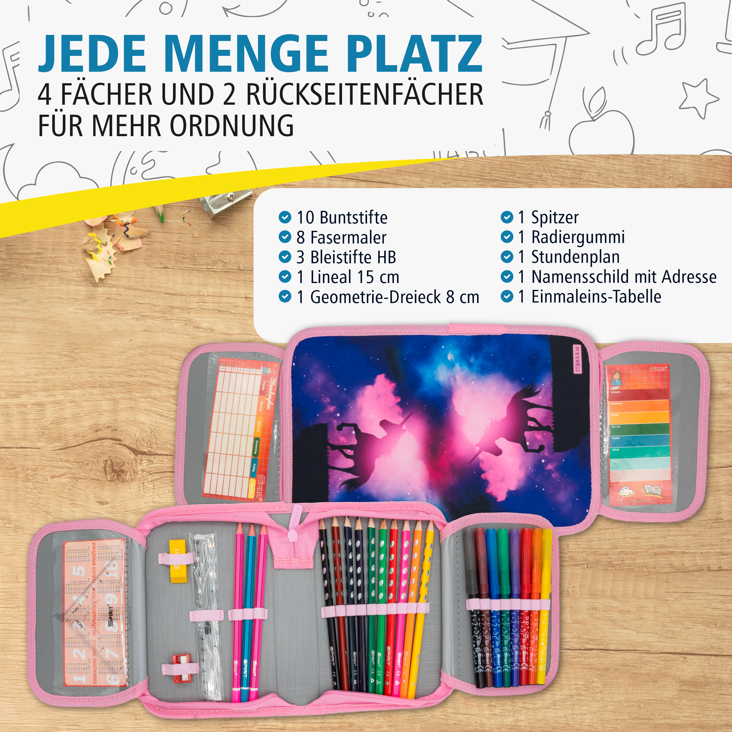 itenga Sch�ler-Etui M�ppchen magisches Einhorn 28 teilig...