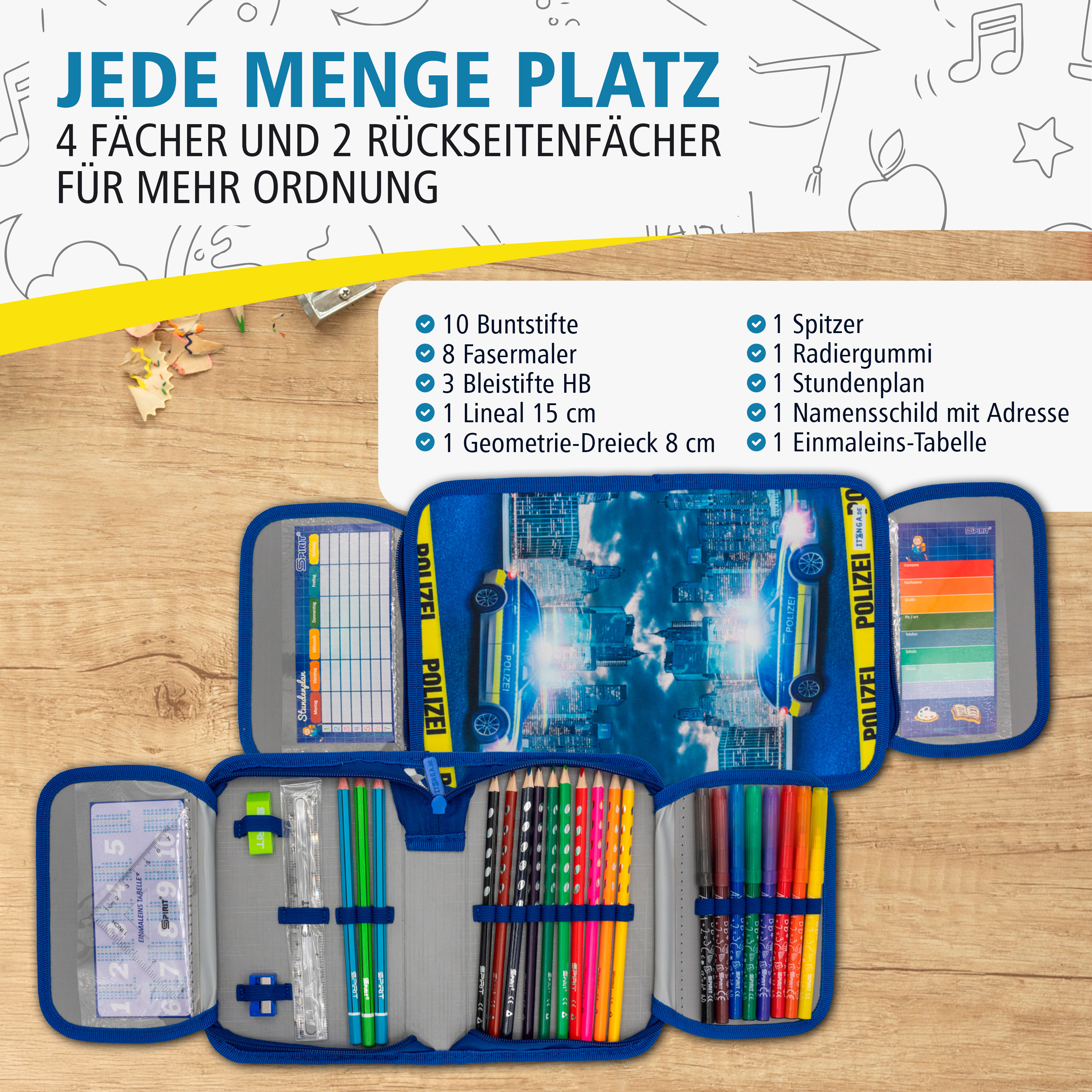 itenga Sch�ler-Etui M�ppchen Polizei 28 teilig (gef�llt)...