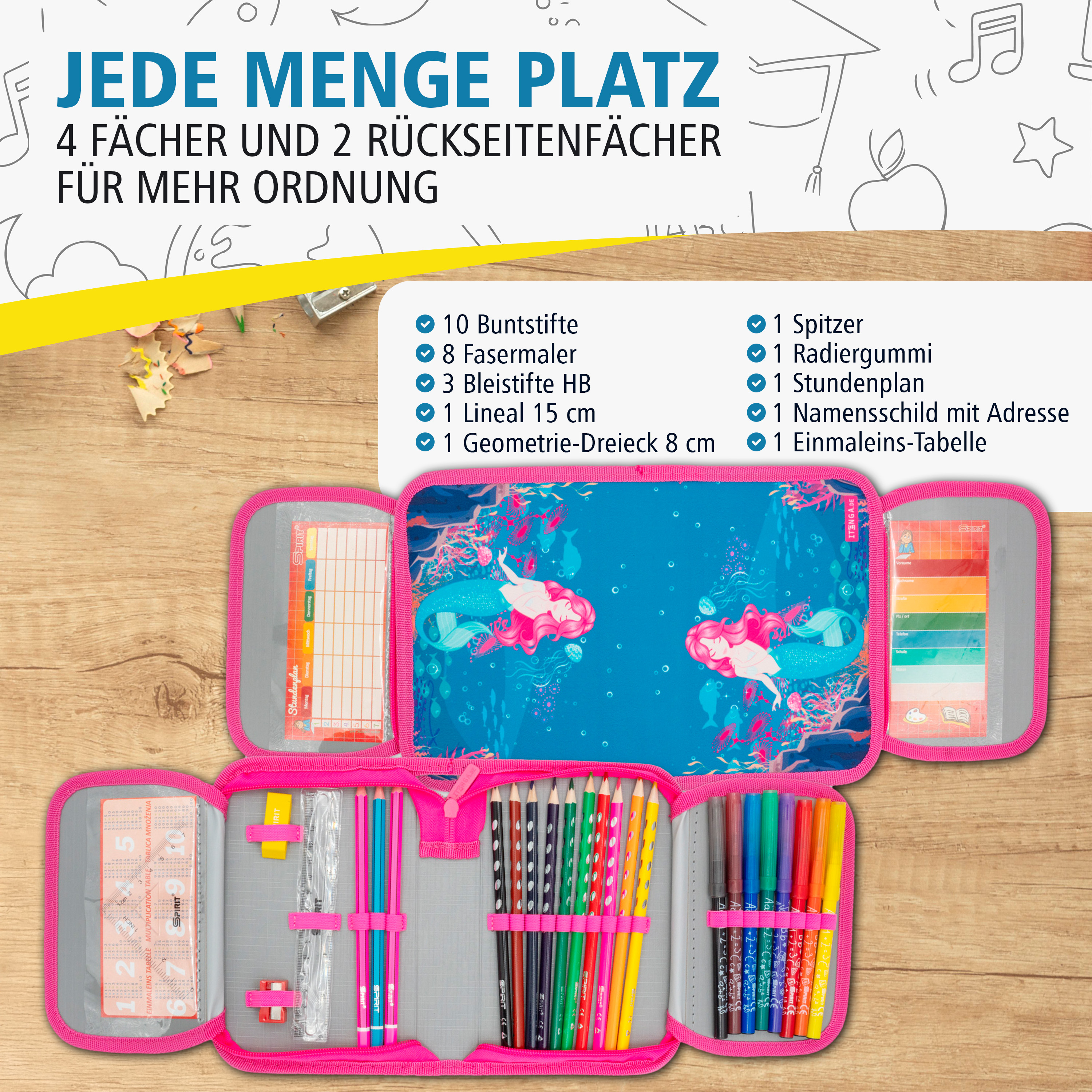 itenga Sch�ler-Etui M�ppchen Meerjungfrau 28 teilig (gef...
