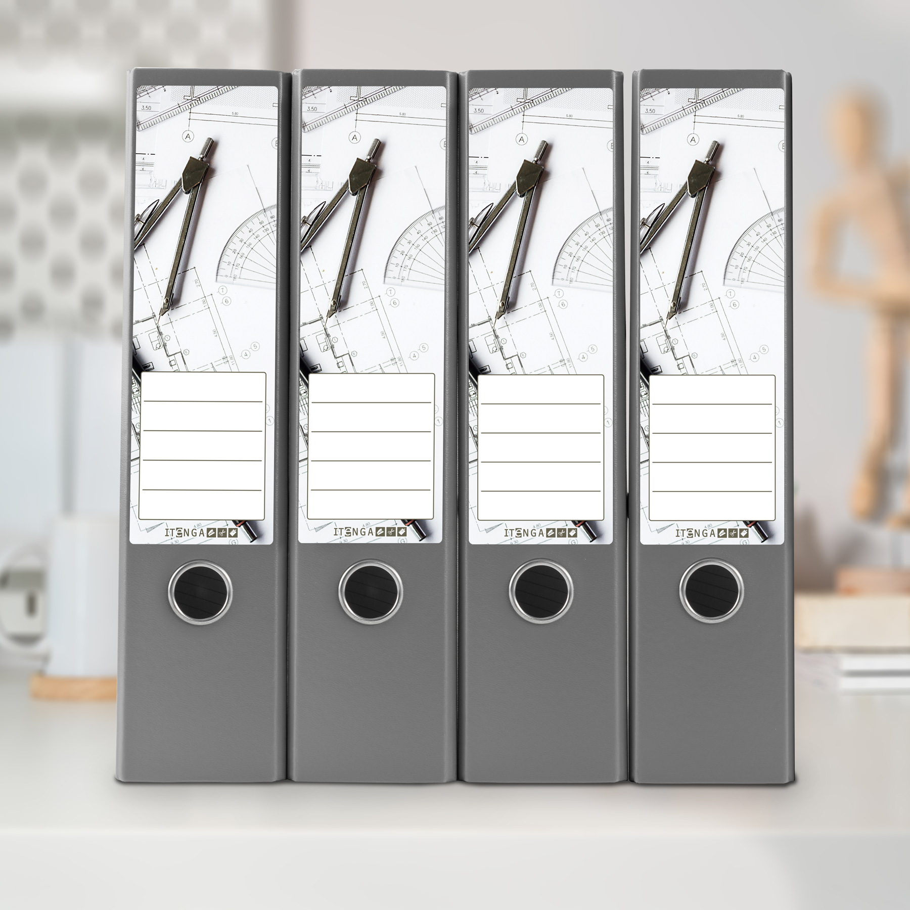 itenga 10er Set Ordneretiketten mit Motiv technische Zei...