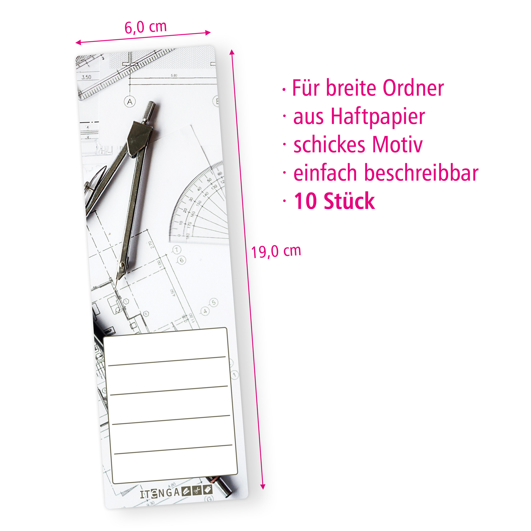 itenga 10er Set Ordneretiketten mit Motiv technische Zei...