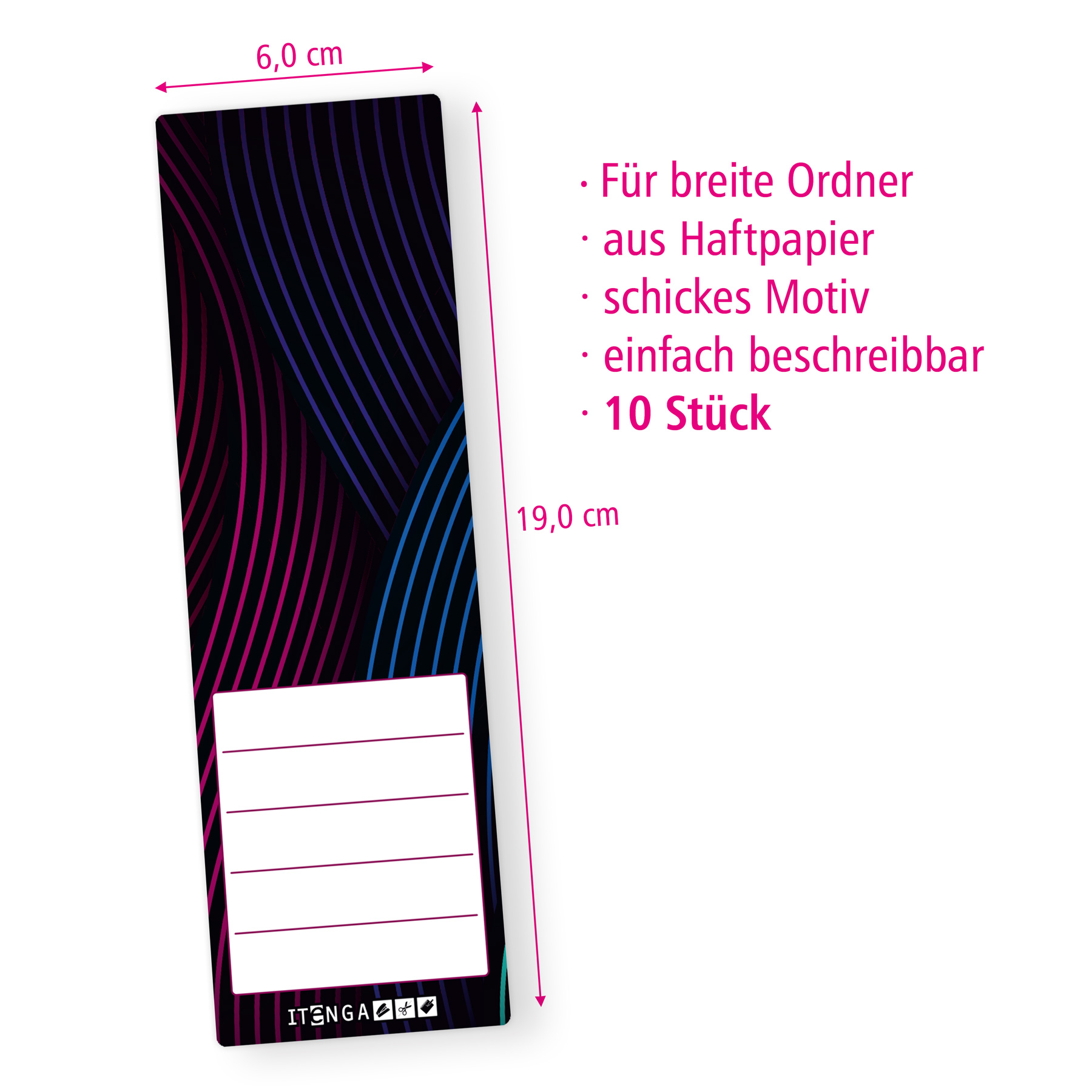 itenga 10er Set Ordneretiketten mit Motiv Wellen - breit...