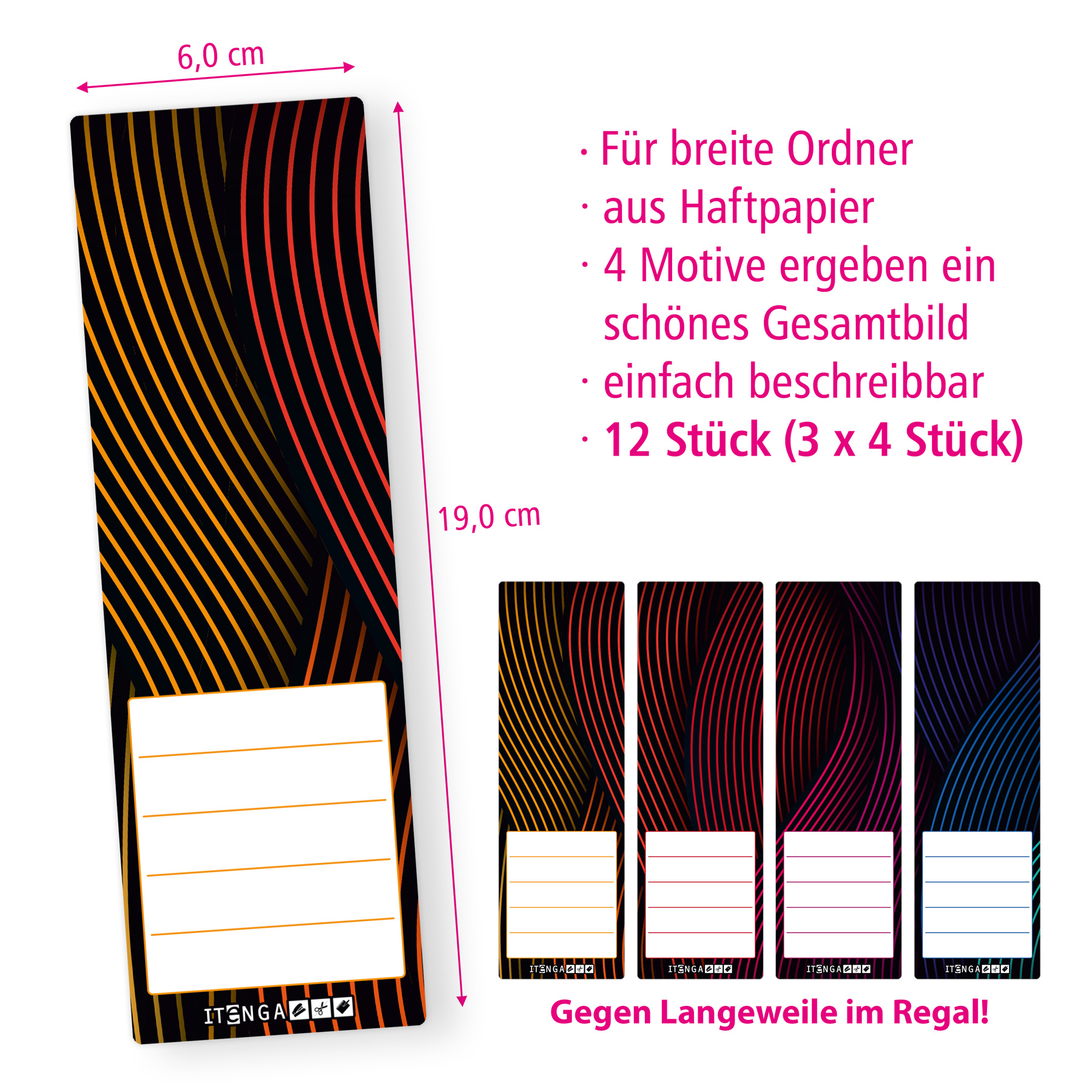 itenga 12er Set Ordneretiketten als Panorama Motiv Welle...